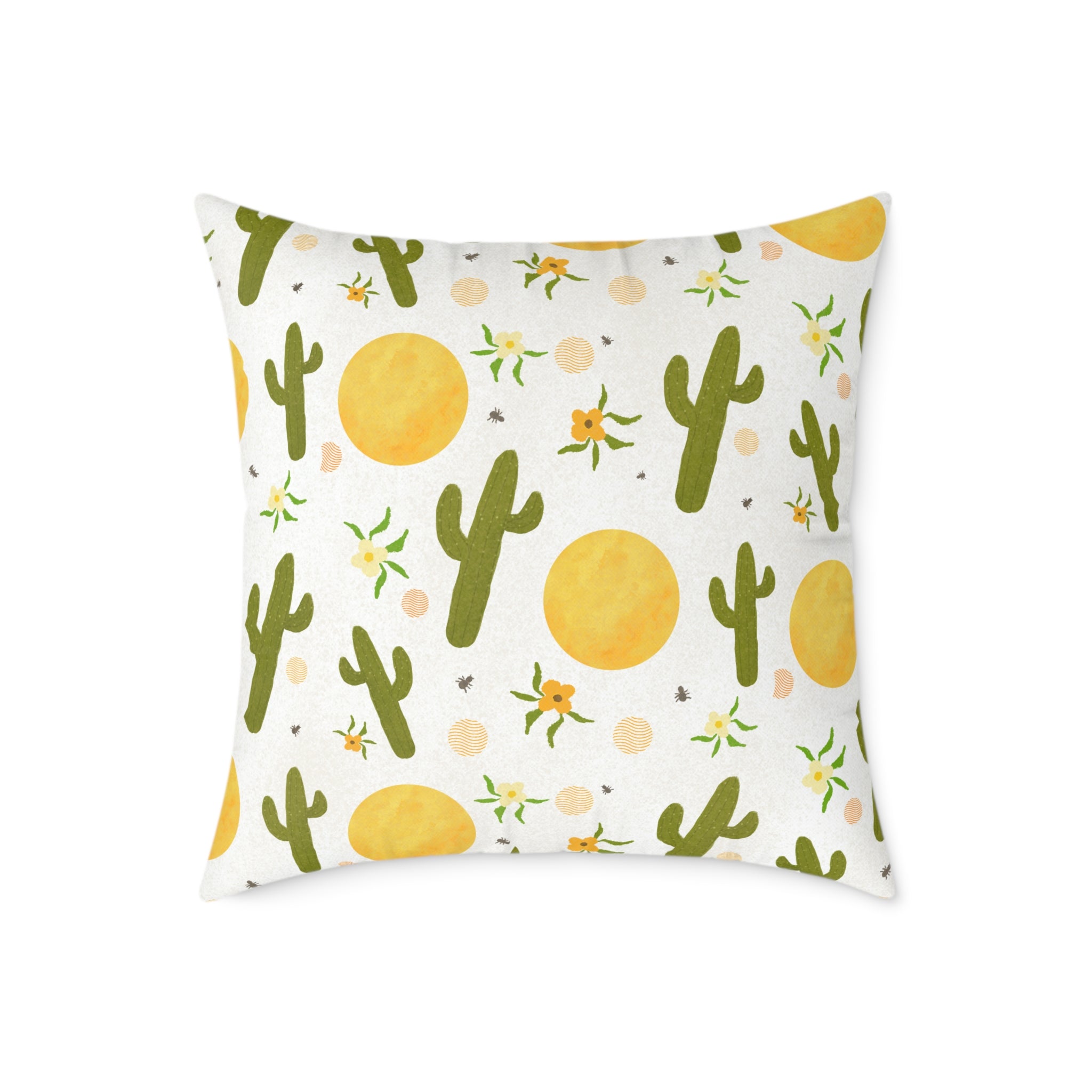 Desert Sunshine Cactus Pattern Pillow — Square Decorative Throw Pillow