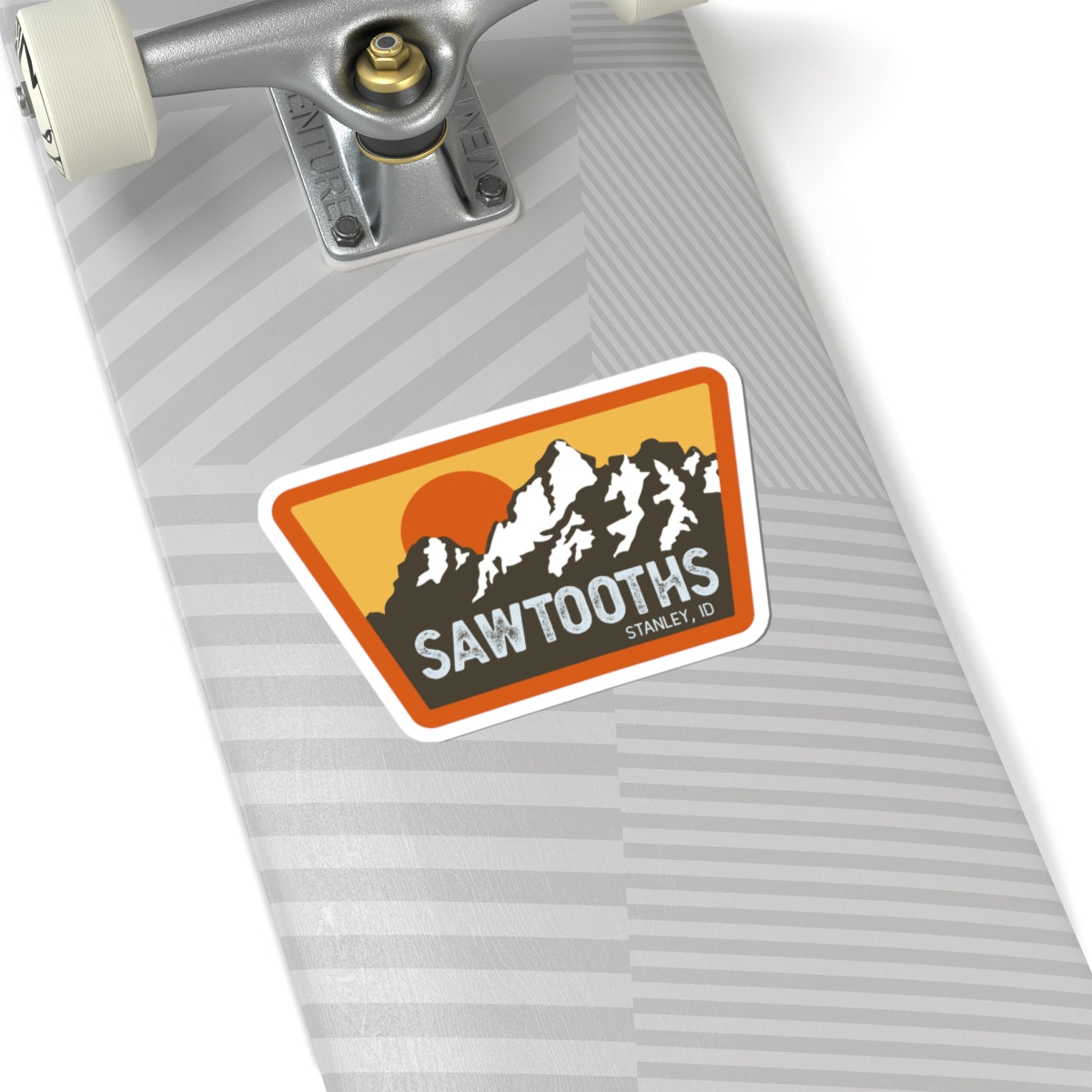 Sawtooths Mountain Sticker — Stanley ID Retro Sunset Kiss-Cut Sticker
