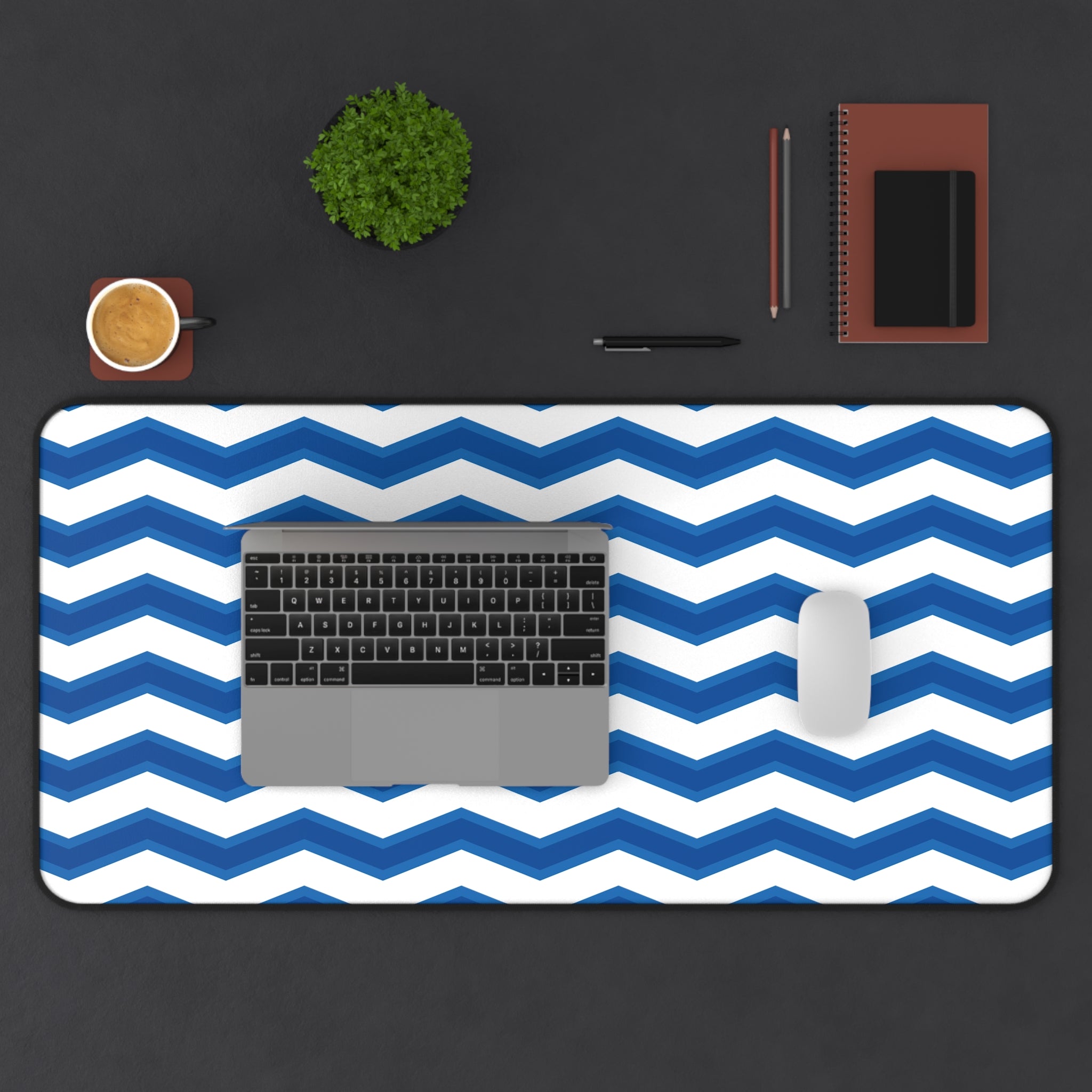 two Toned Blue Zig Zag Desk Mat