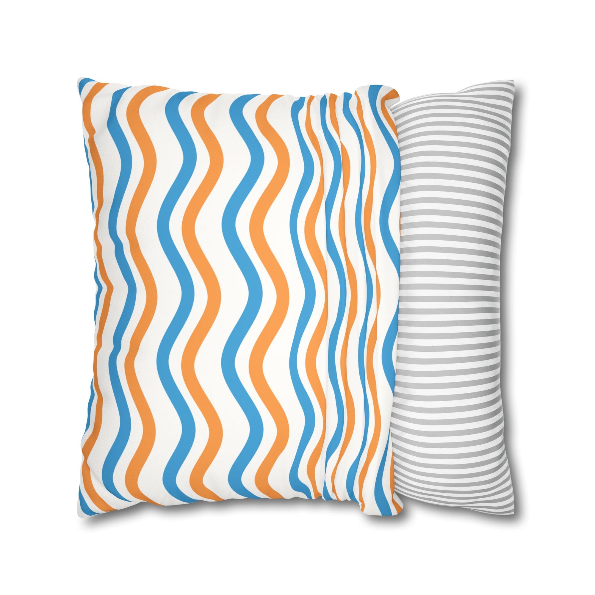 Wavy Orange & Blue Decorative Pillow - Faux Suede Square Pillowcase