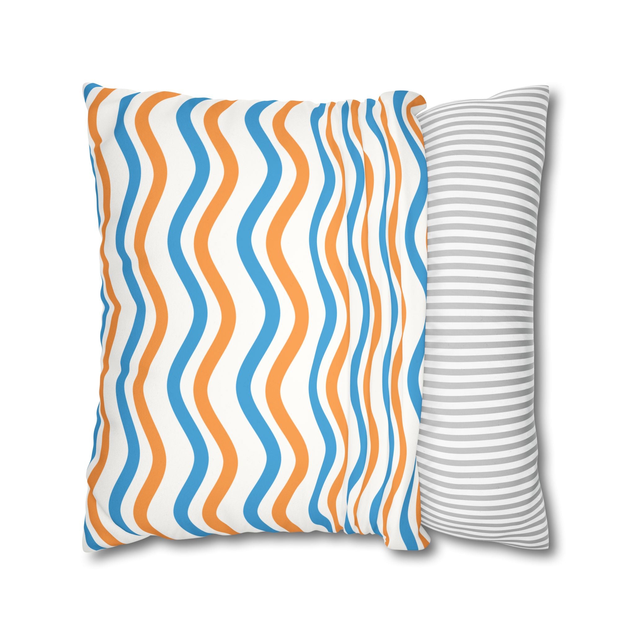 Wavy Orange & Blue Decorative Pillow - Faux Suede Square Pillowcase