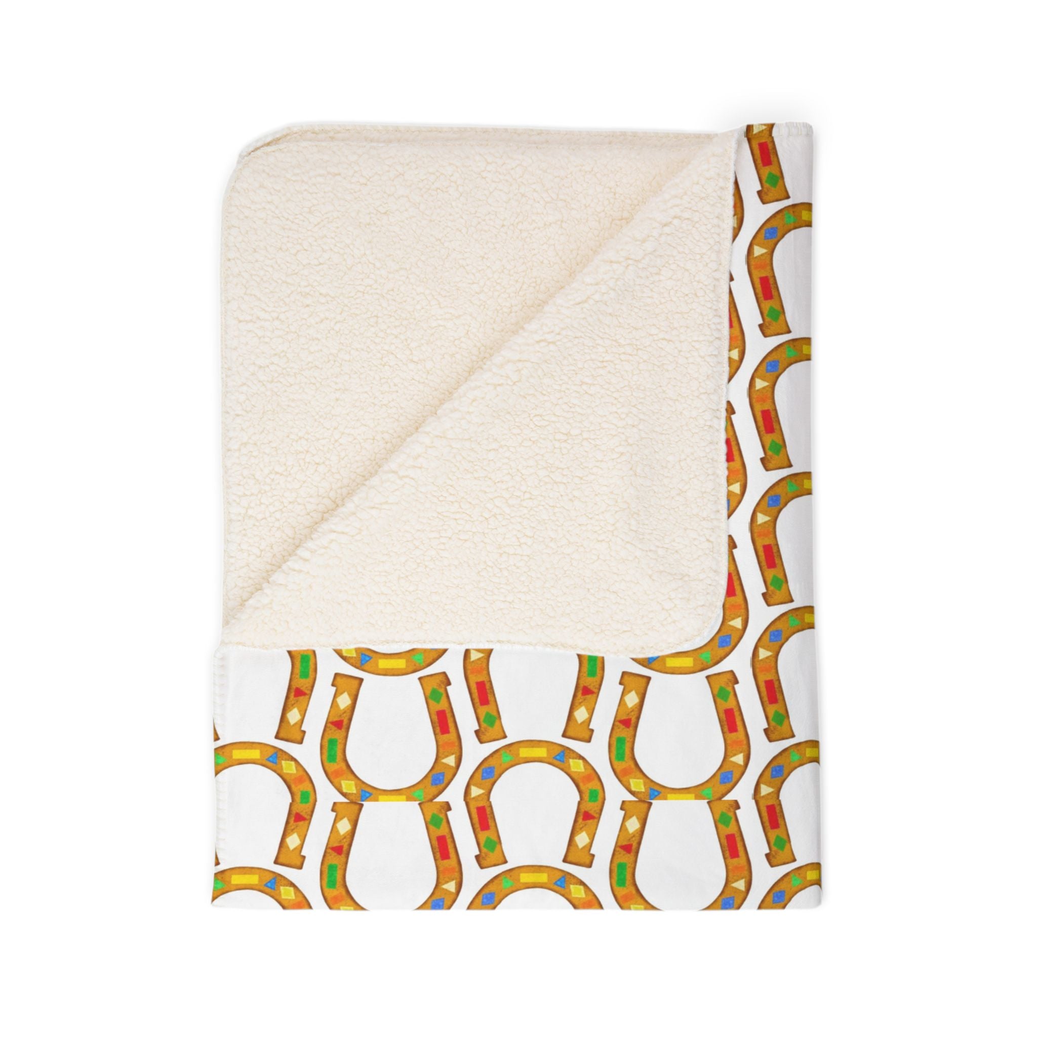 Horseshoe Pattern Fleece Sherpa Blanket – Cozy Equestrian Lucky Charm Throw