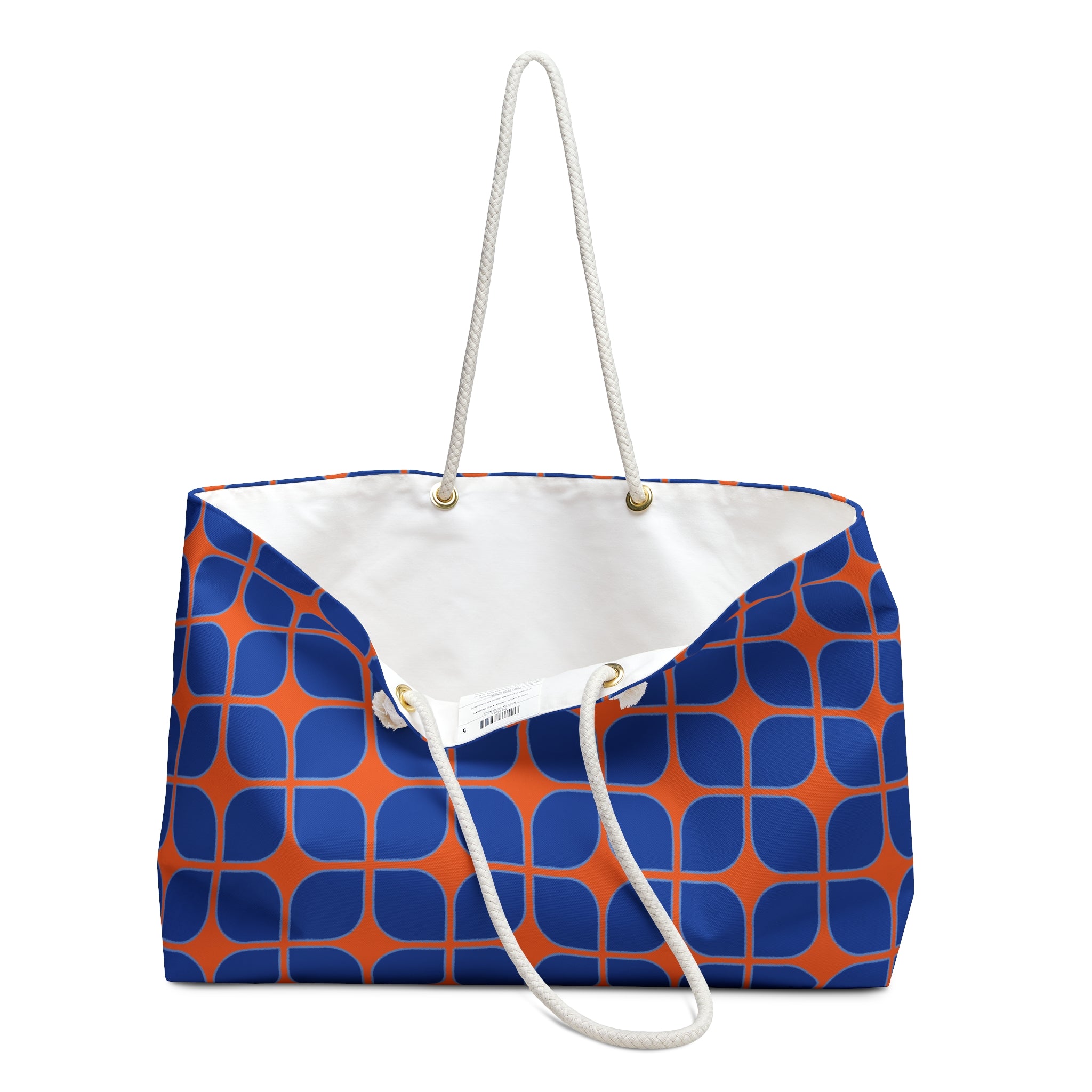 Retro Geo Weekender Bag — Blue & Orange Travel Tote