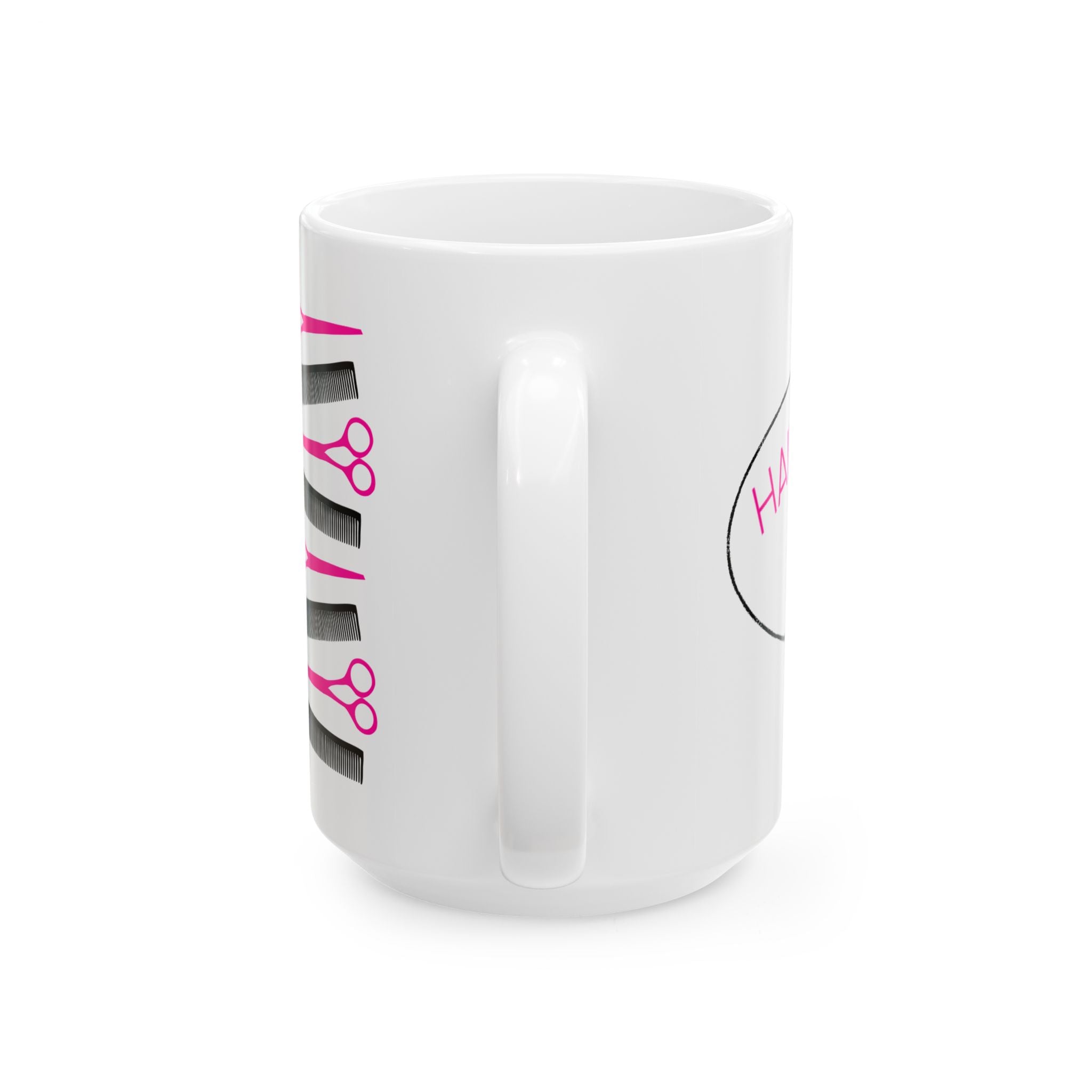Hair Stylist Coffee Mug — Pink Scissors & Combs Ceramic Mug (11oz/15oz)
