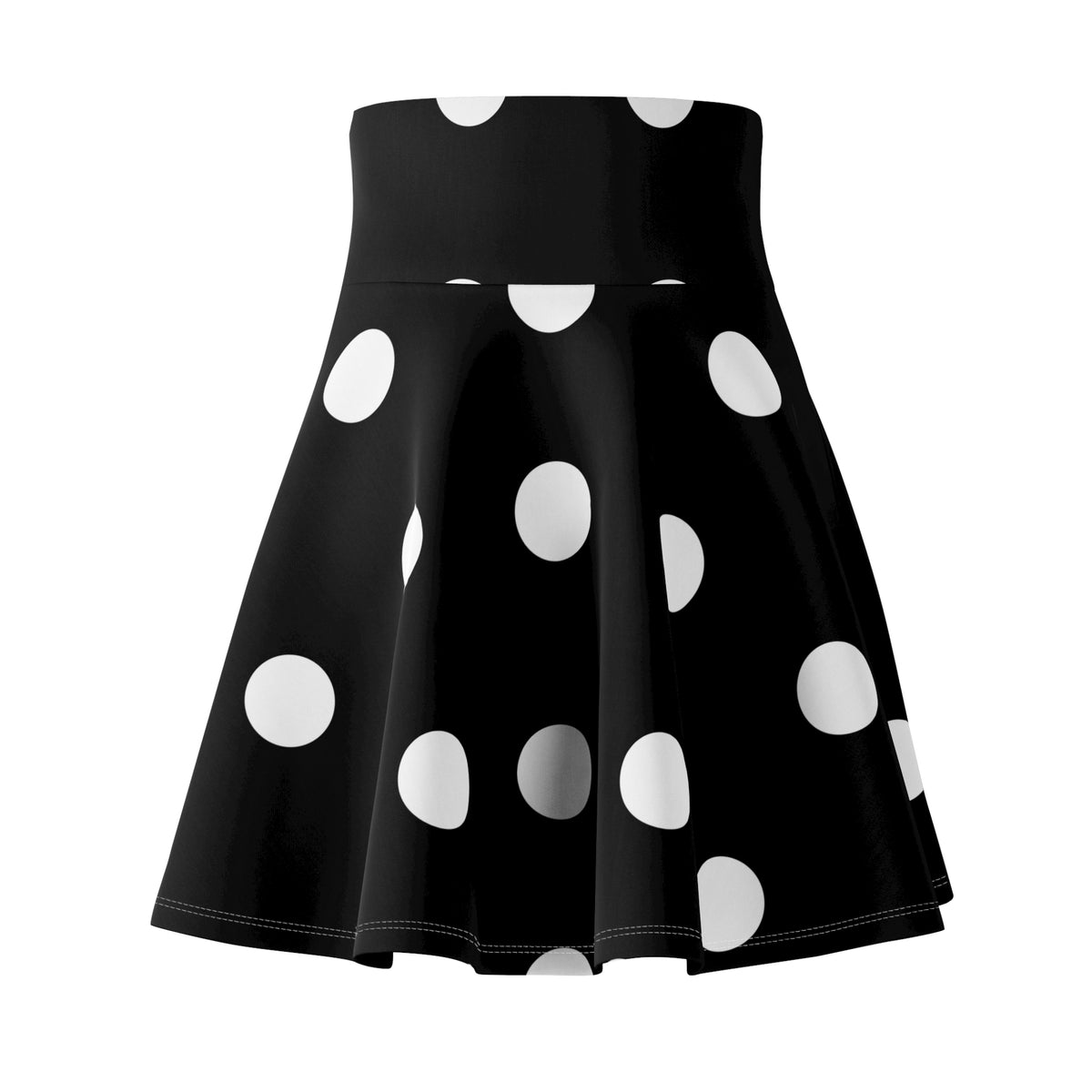 Black Polka Dot Skater Skirt — Retro High-Waist A-Line