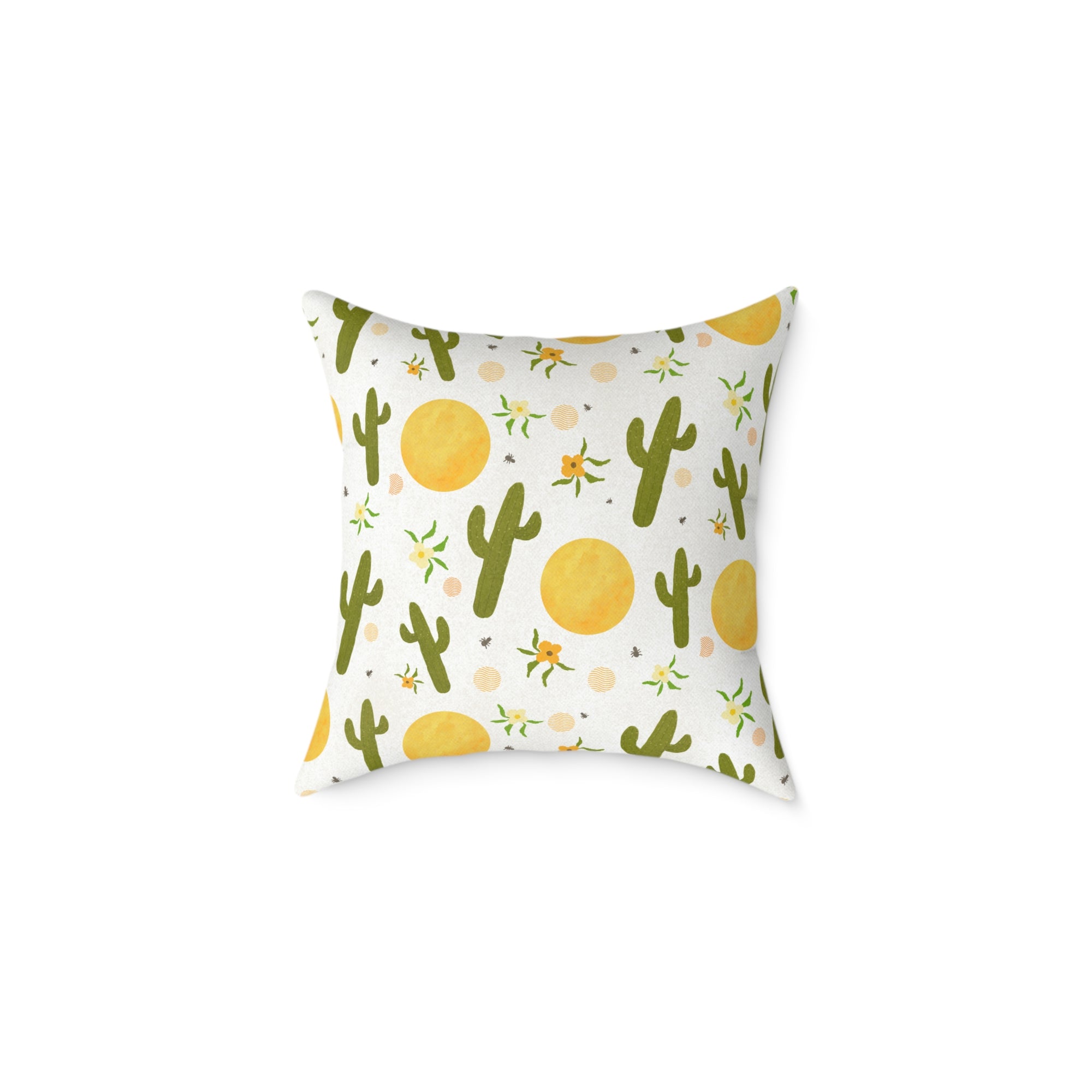 Desert Sunshine Cactus Pattern Pillow — Square Decorative Throw Pillow