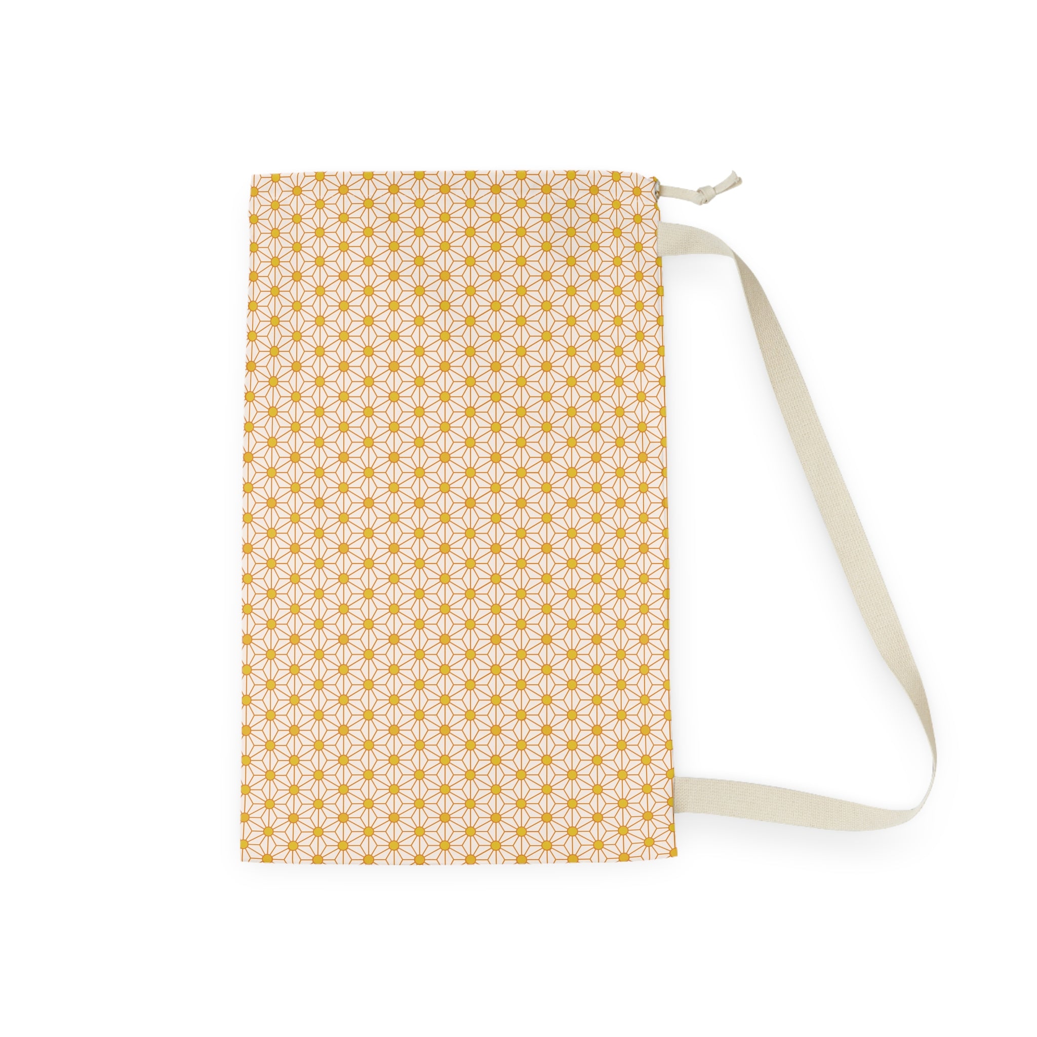 Yellow Geometric Laundry Bag — Cotton Drawstring & Shoulder Strap