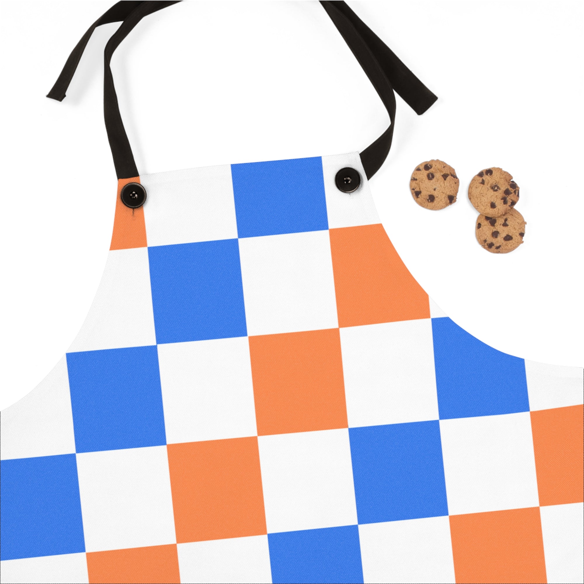 Checkered Orange & Blue Apron — Bold Retro Kitchen Bib for Cooking and Baking