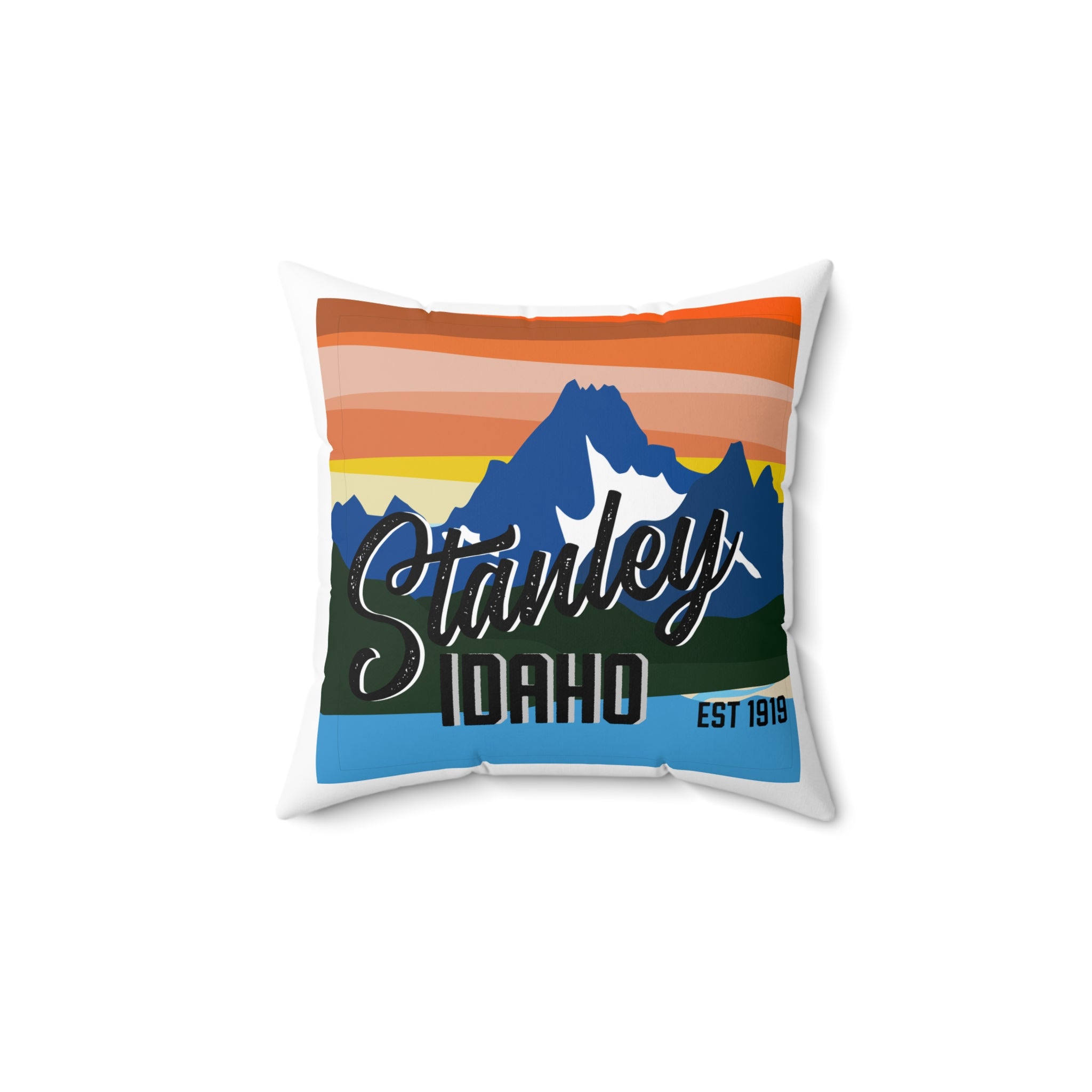 Stanley Idaho Mountain Sunset Throw Pillow – Retro Travel Cabin Décor