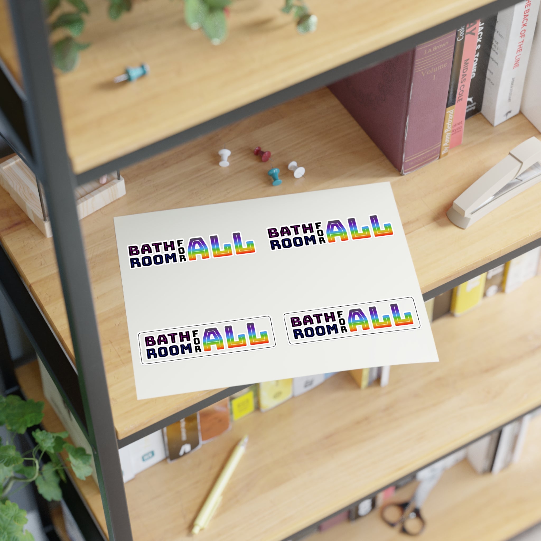 Bathroom For All Rainbow Sticker Sheet — Pride Inclusion Stickers (Bathroom For All)