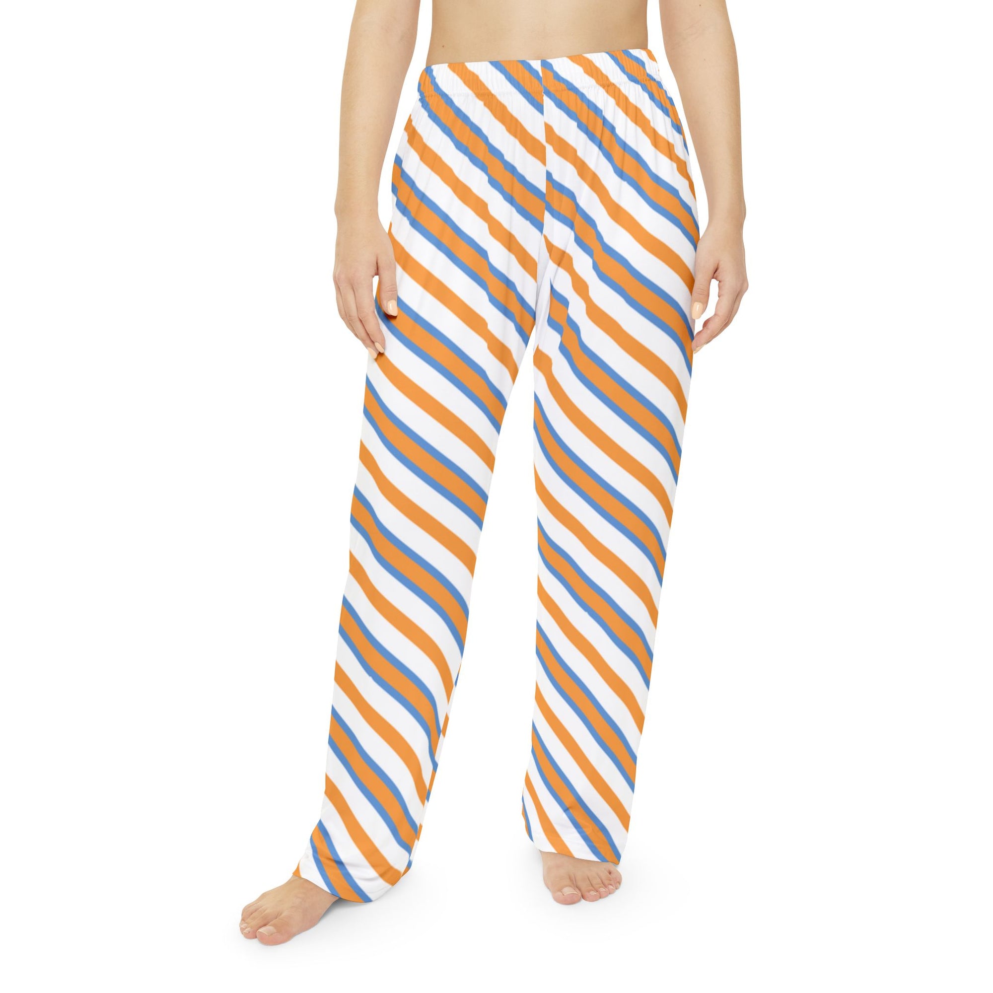 Broncos Striped Cozy Pajama Pants — Orange & Blue Diagonal Lounge Trousers
