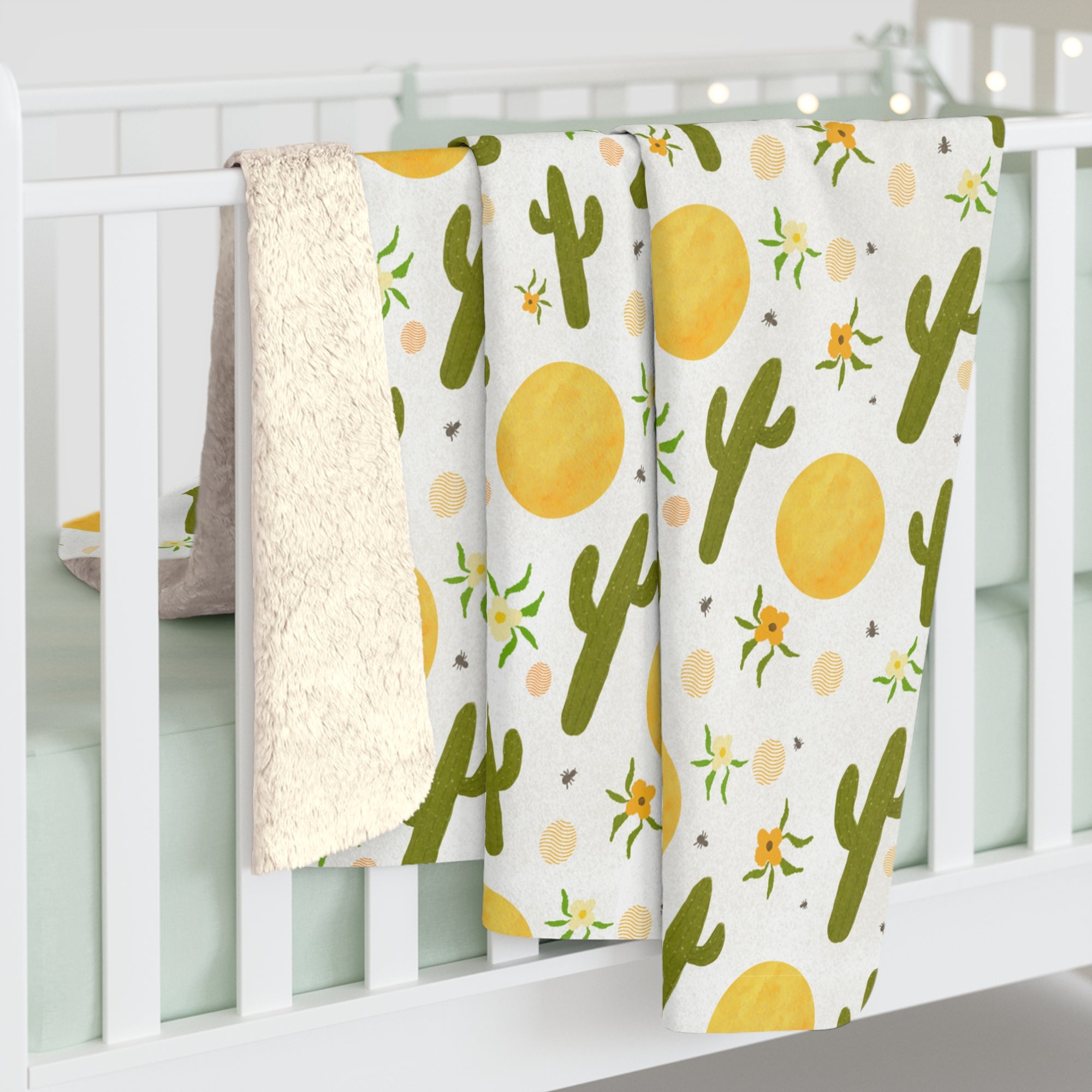 Prickly Paradise Sunny Skies Sherpa Blanket — Cozy Desert Print Throw