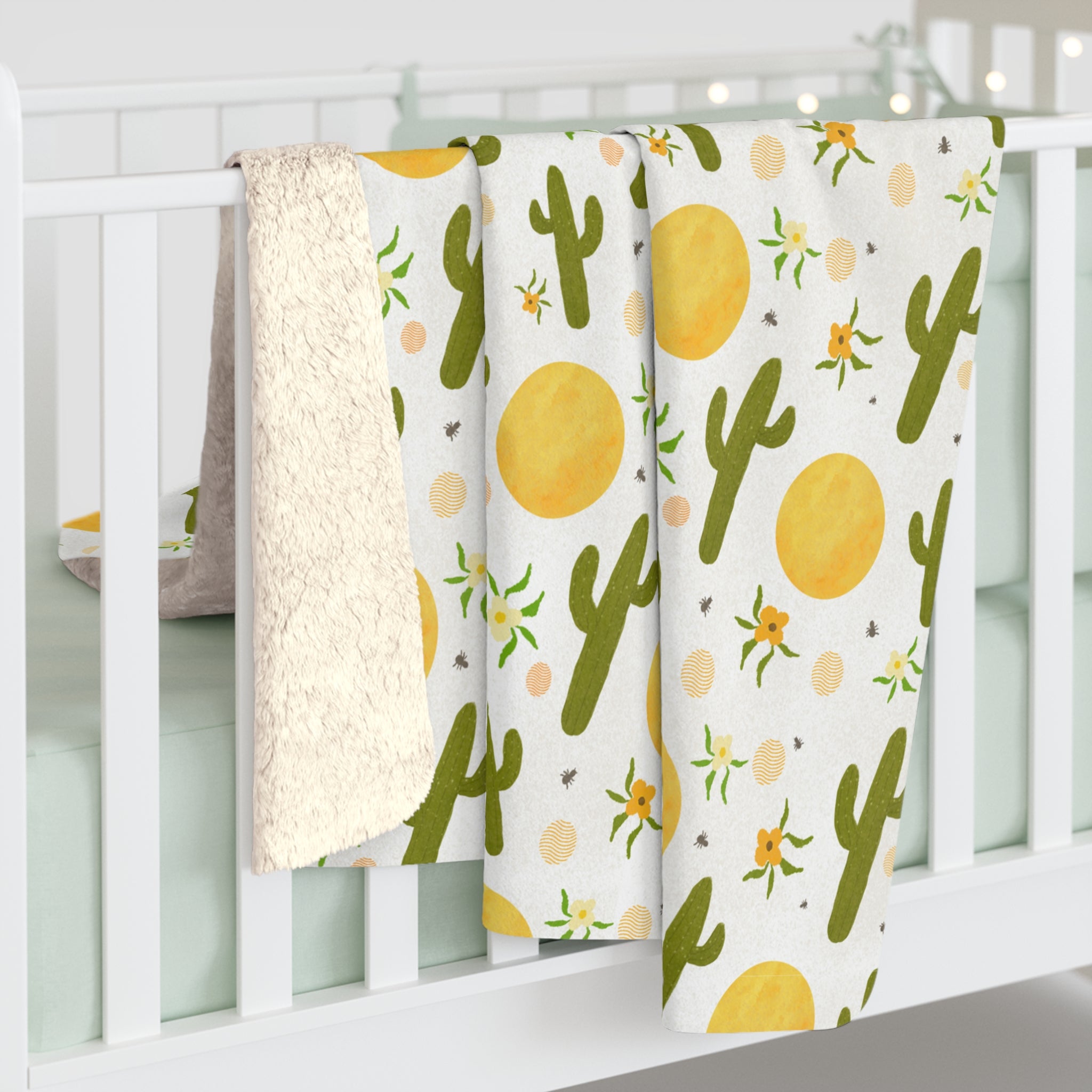 Prickly Paradise Sunny Skies Sherpa Blanket — Cozy Desert Print Throw