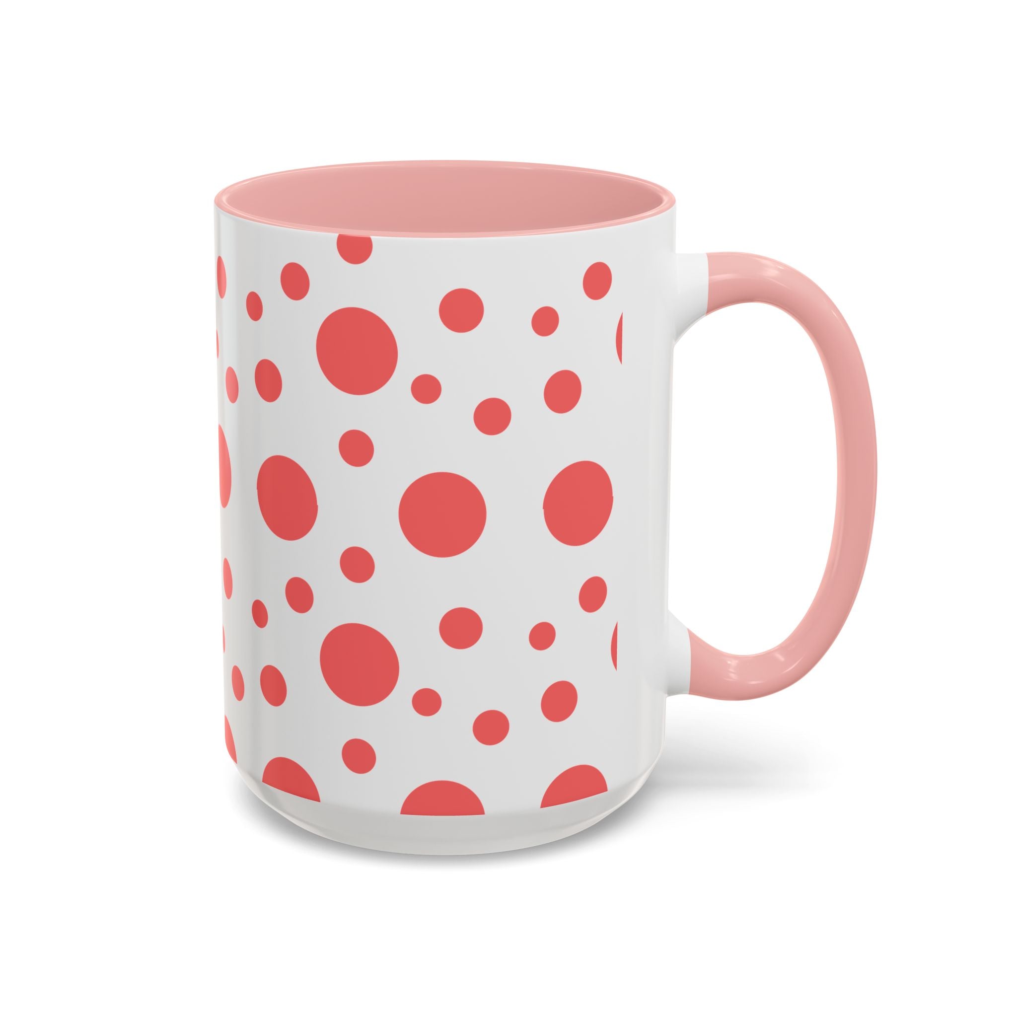 Pink Polka Dot Accent Coffee Mug – Playful Coral Dots 11/15oz