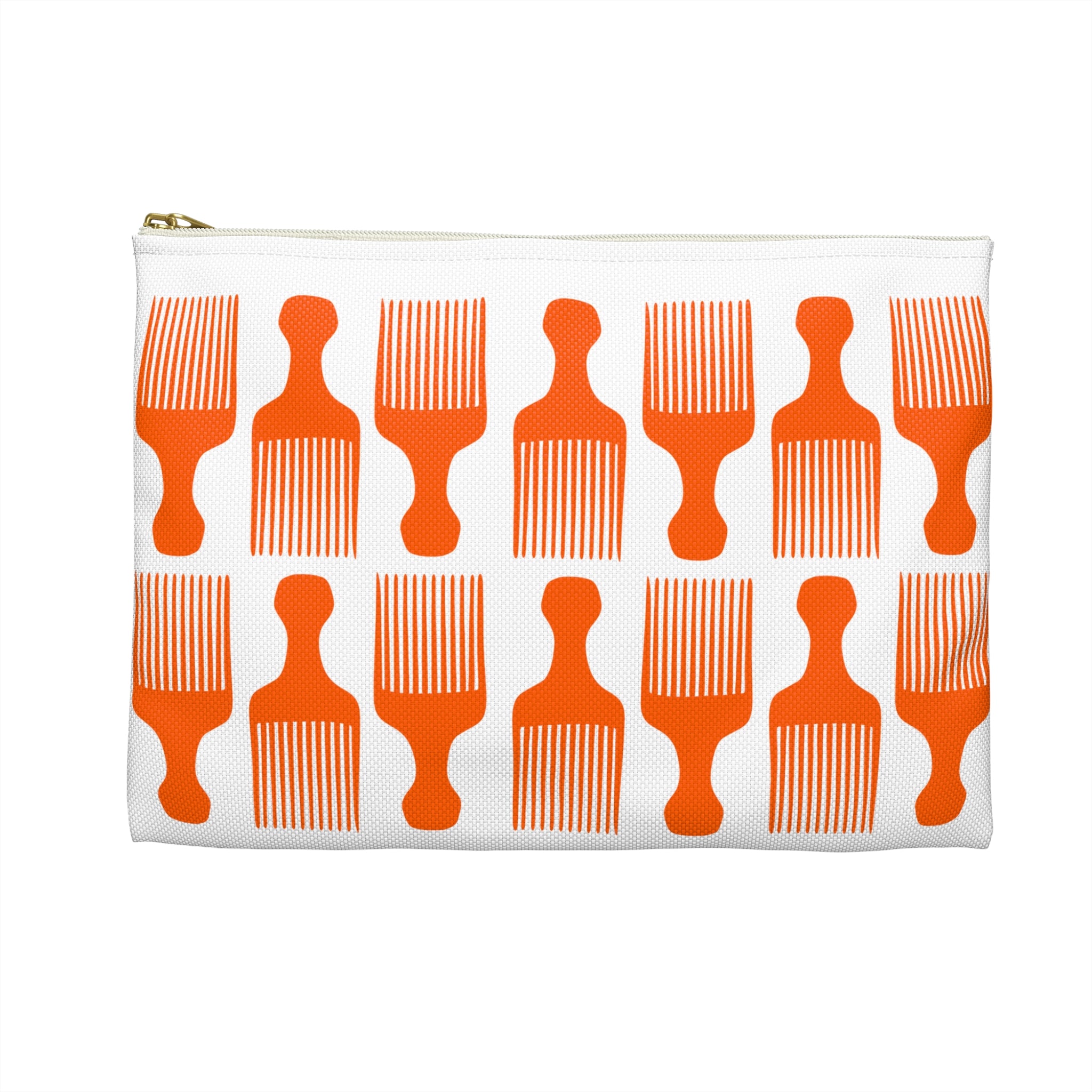 Pick Pattern Accessory Pouch — Orange Hair Pick Makeup Bag
