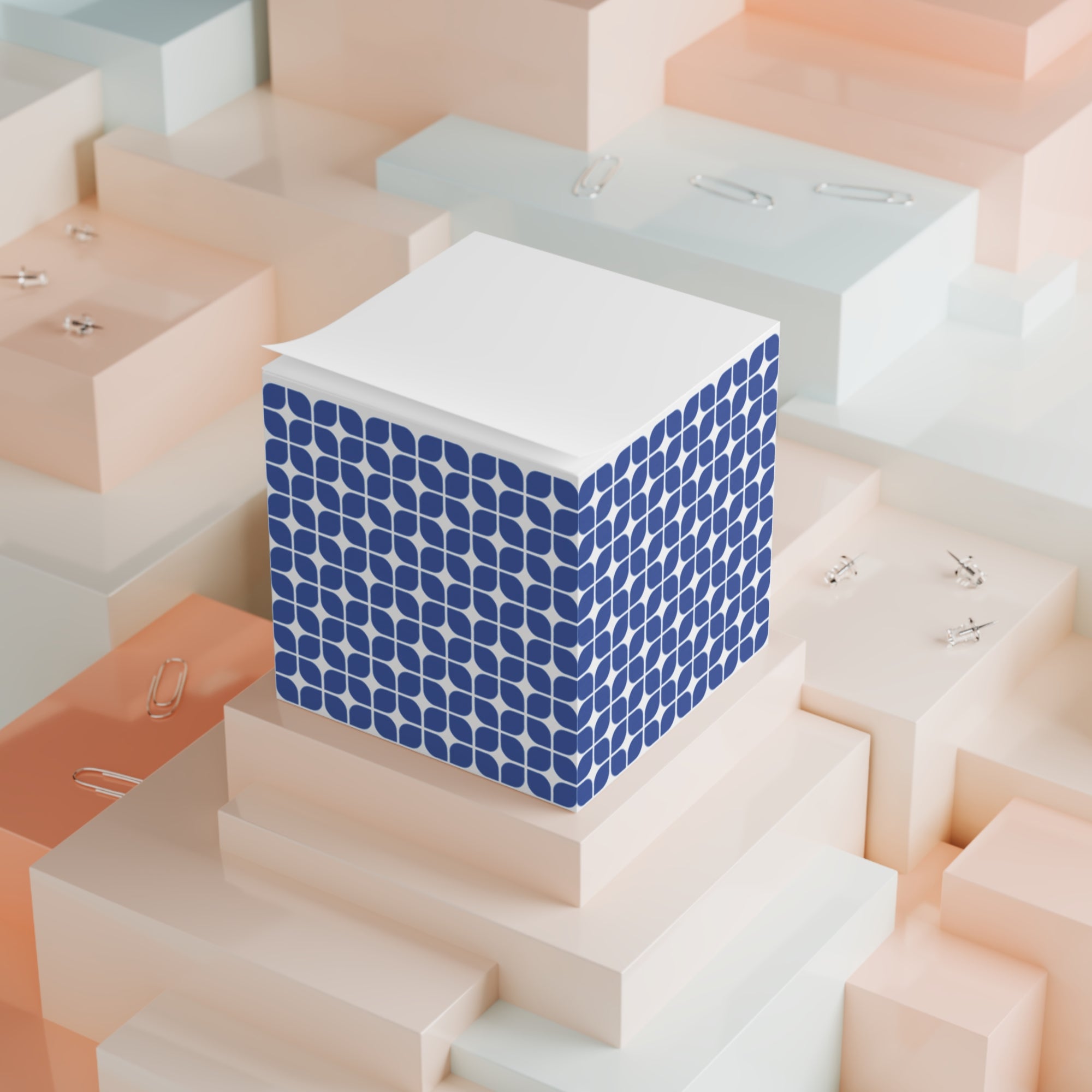 Blue Geometric Note Cube – Patterned Sticky Memo Block