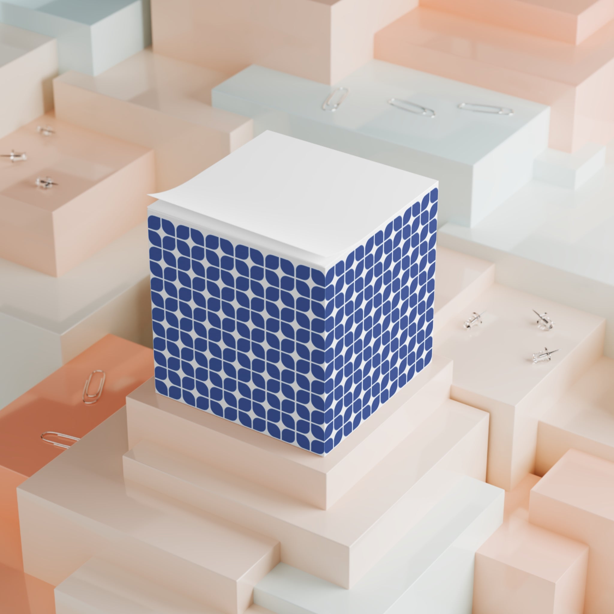 Blue Geometric Note Cube – Patterned Sticky Memo Block