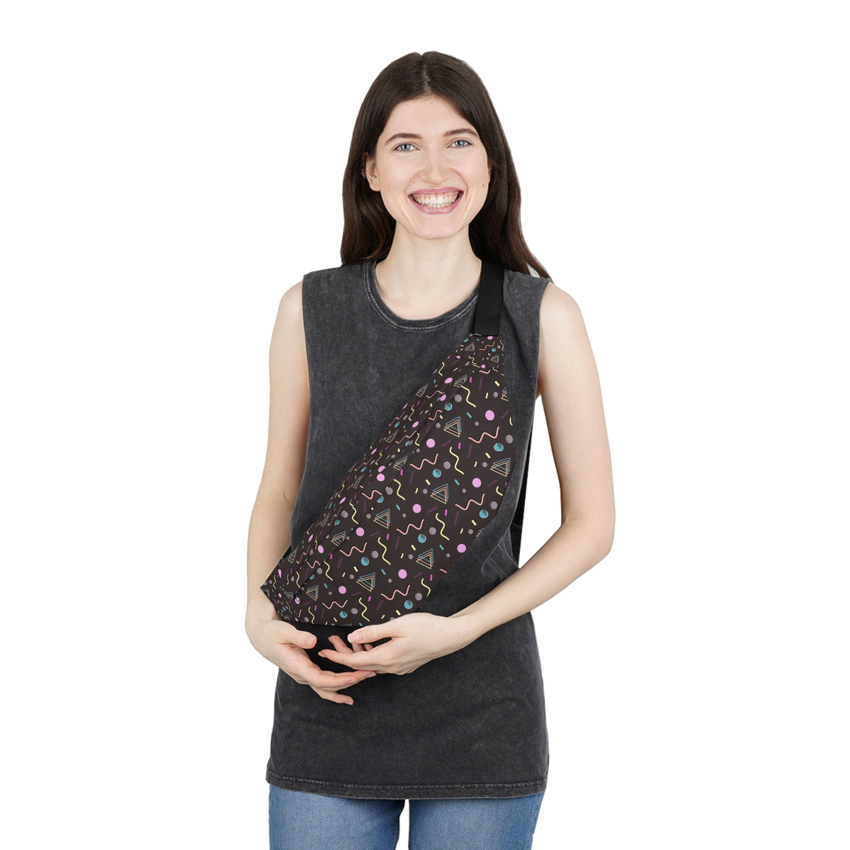Retro 90s Pattern Fanny Pack — Large Hip Bag for Travel & Festivals