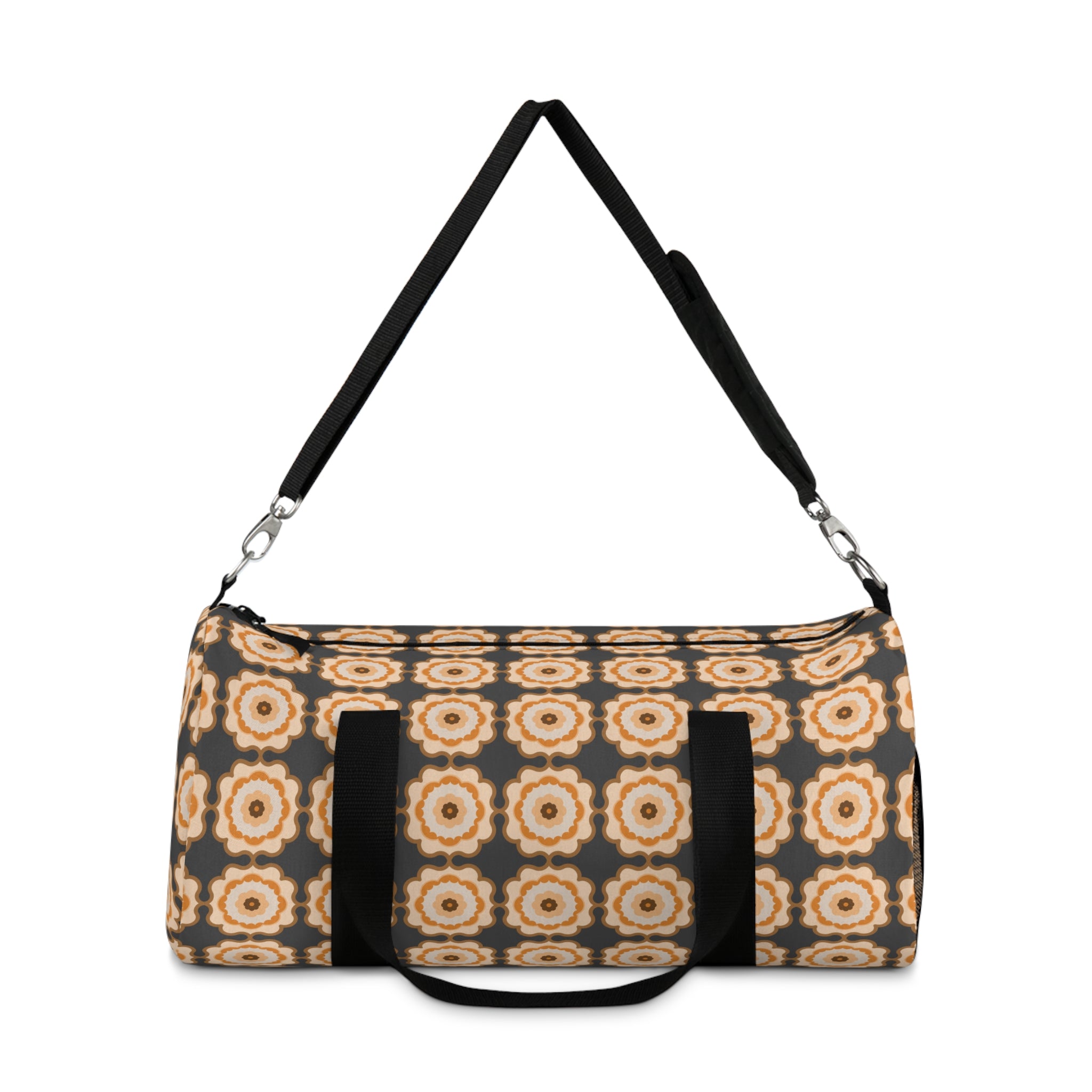 Retro Floral Pattern Duffel Bag – Beige Brown Boho Travel Gym Tote
