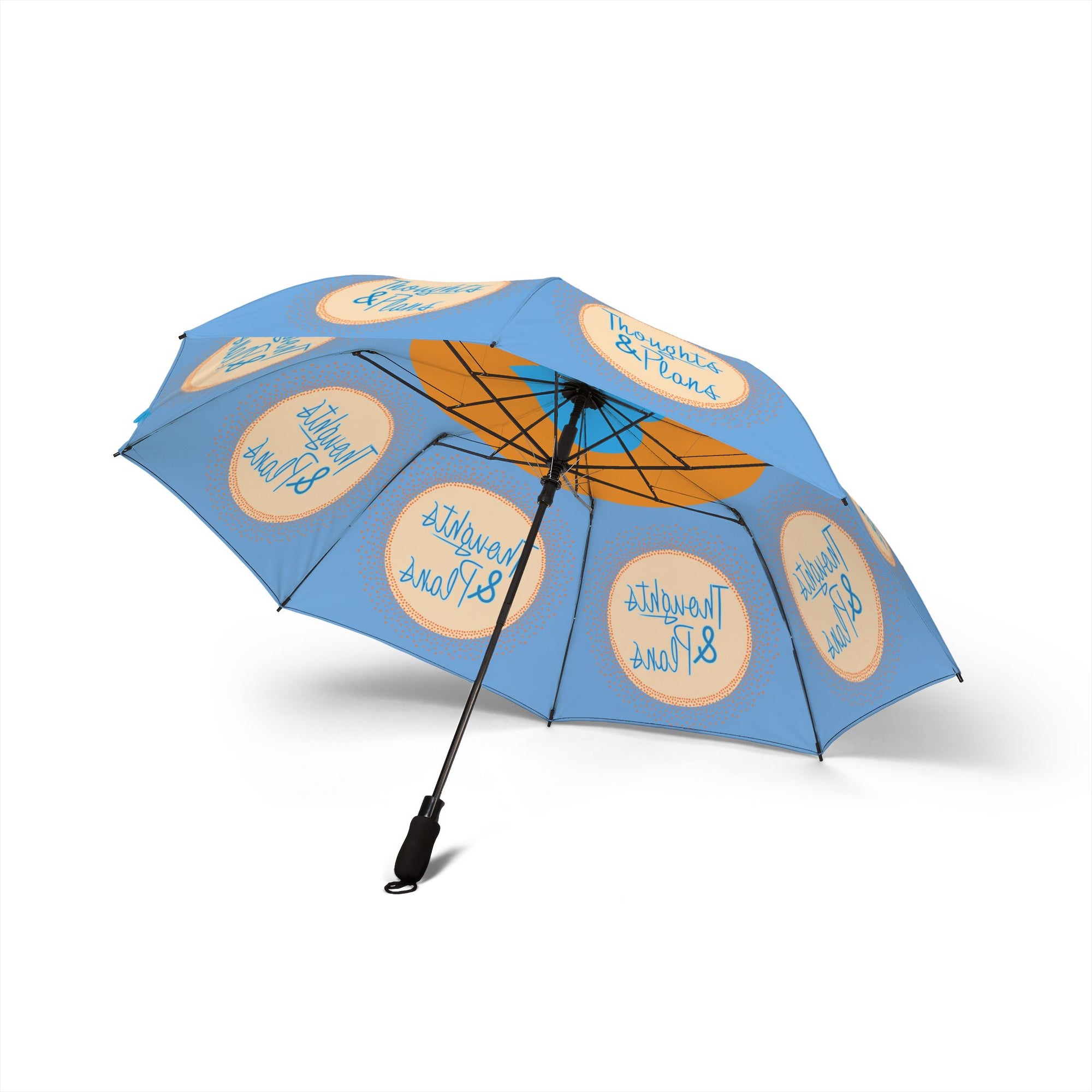 Thoughts & Plans Foldable Umbrella — Compact Semi‑Automatic Rain Umbrella with Cheerful Blue & Orange Design