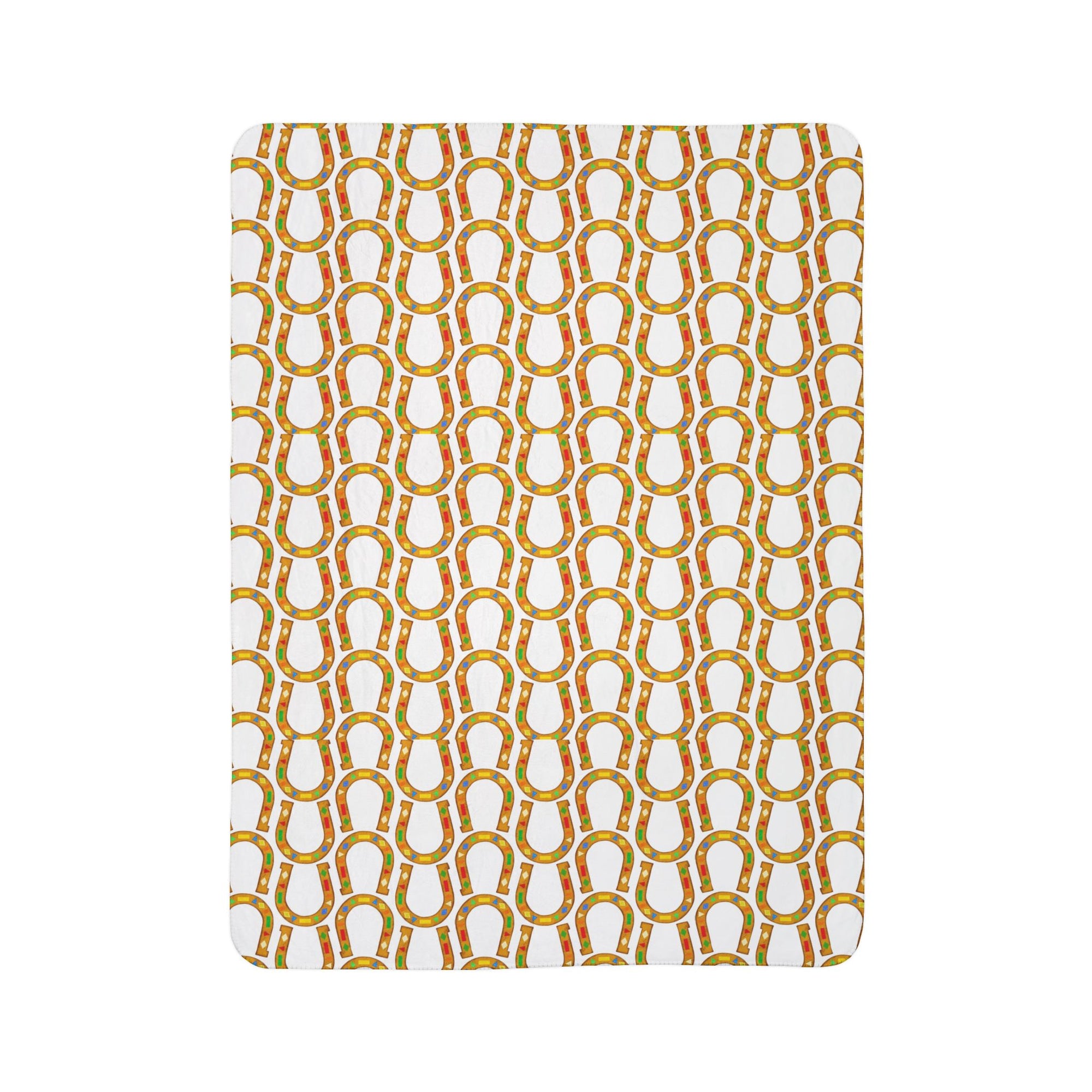 Horseshoe Pattern Fleece Sherpa Blanket – Cozy Equestrian Lucky Charm Throw