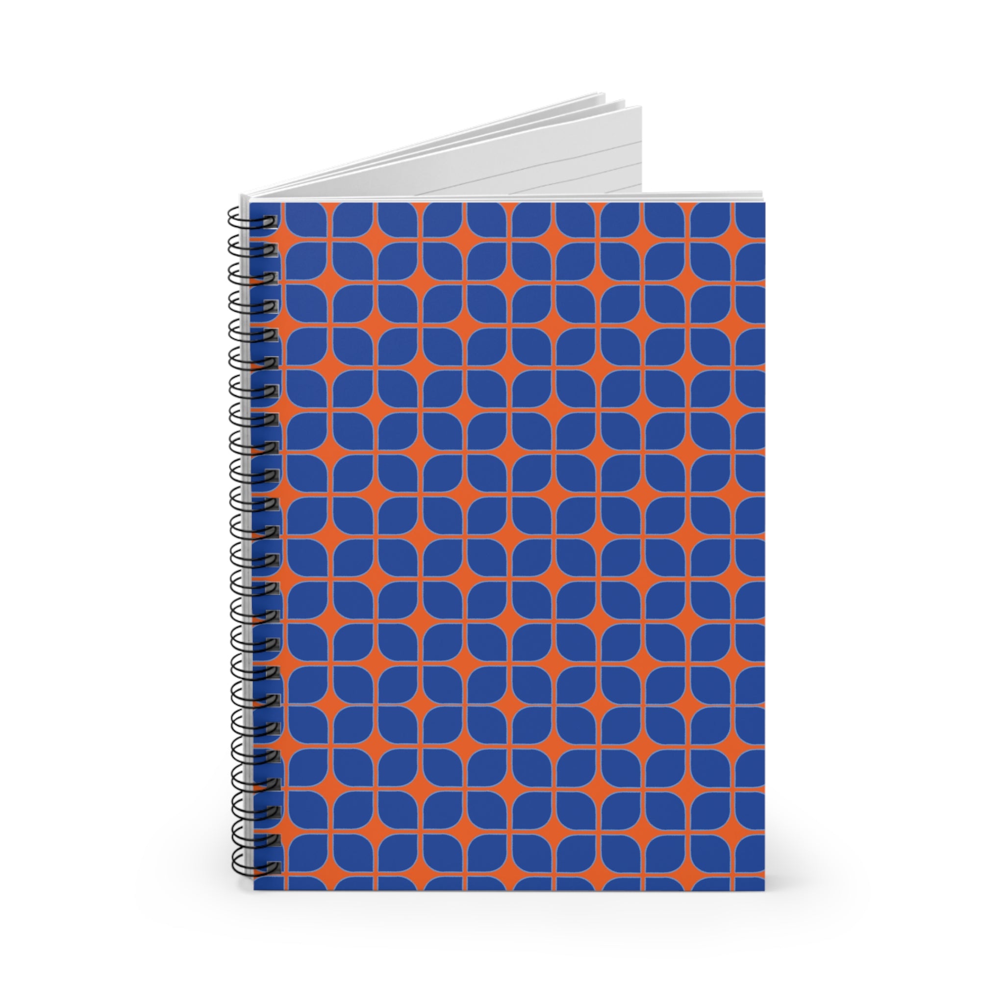 Geometric Blue & Orange Spiral Notebook – Ruled Journal for Notes & School
