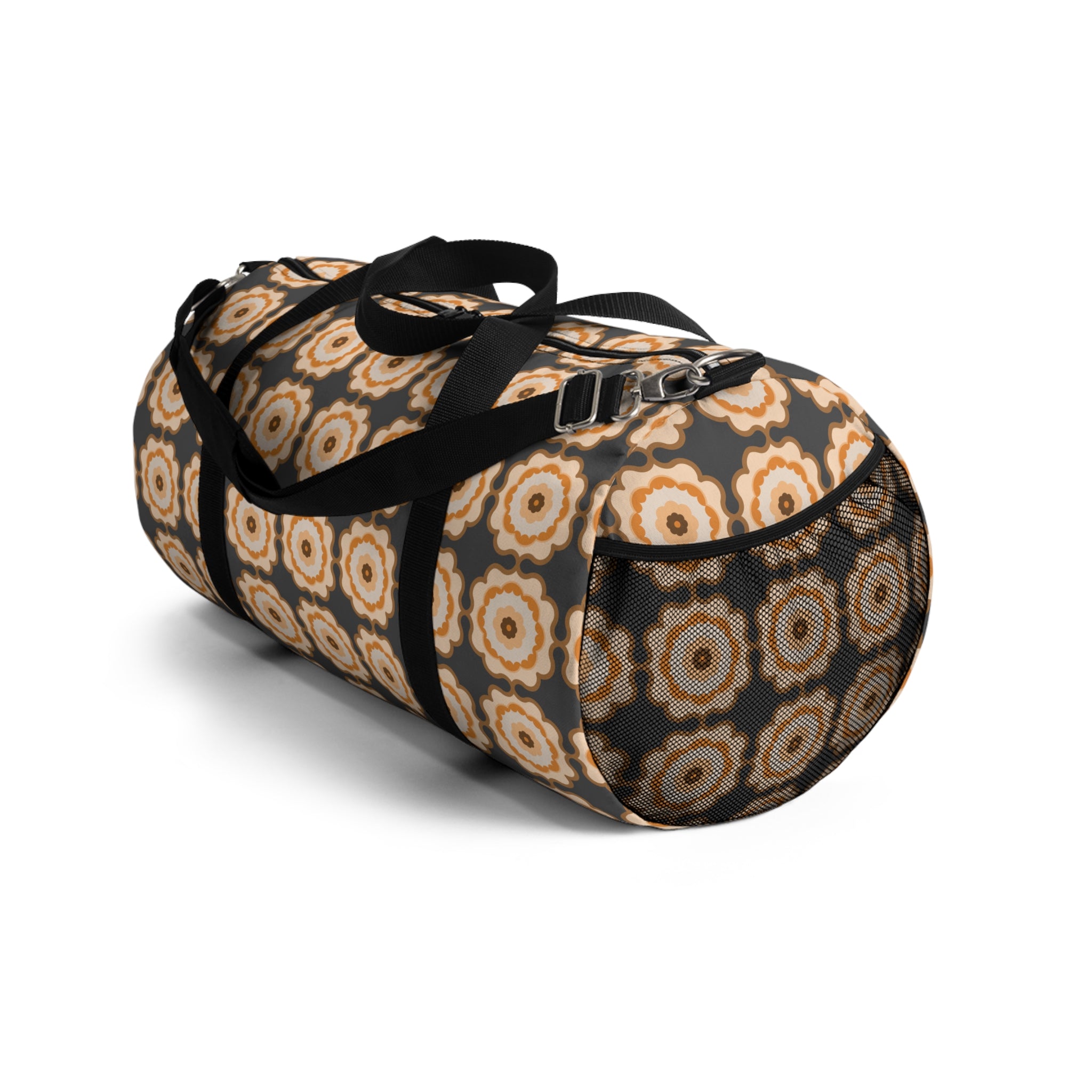 Retro Floral Pattern Duffel Bag – Beige Brown Boho Travel Gym Tote