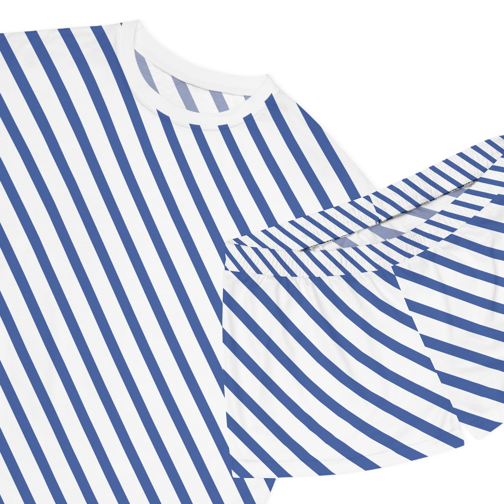 Women's Blue Diagonal Stripe Pajama Set - Short Sleepwear Lounge Set