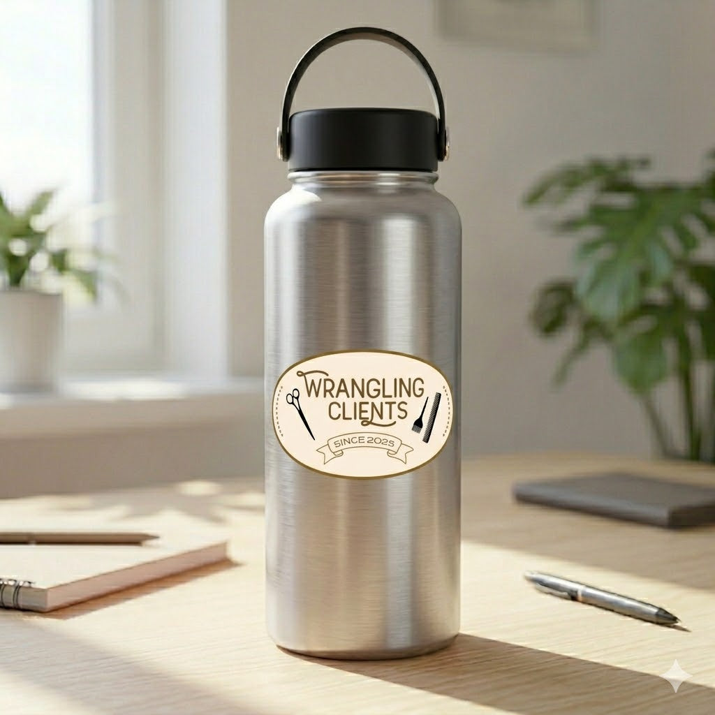 Wrangling Clients Western Cosmetologist, Personalized Cosmetology Sticker