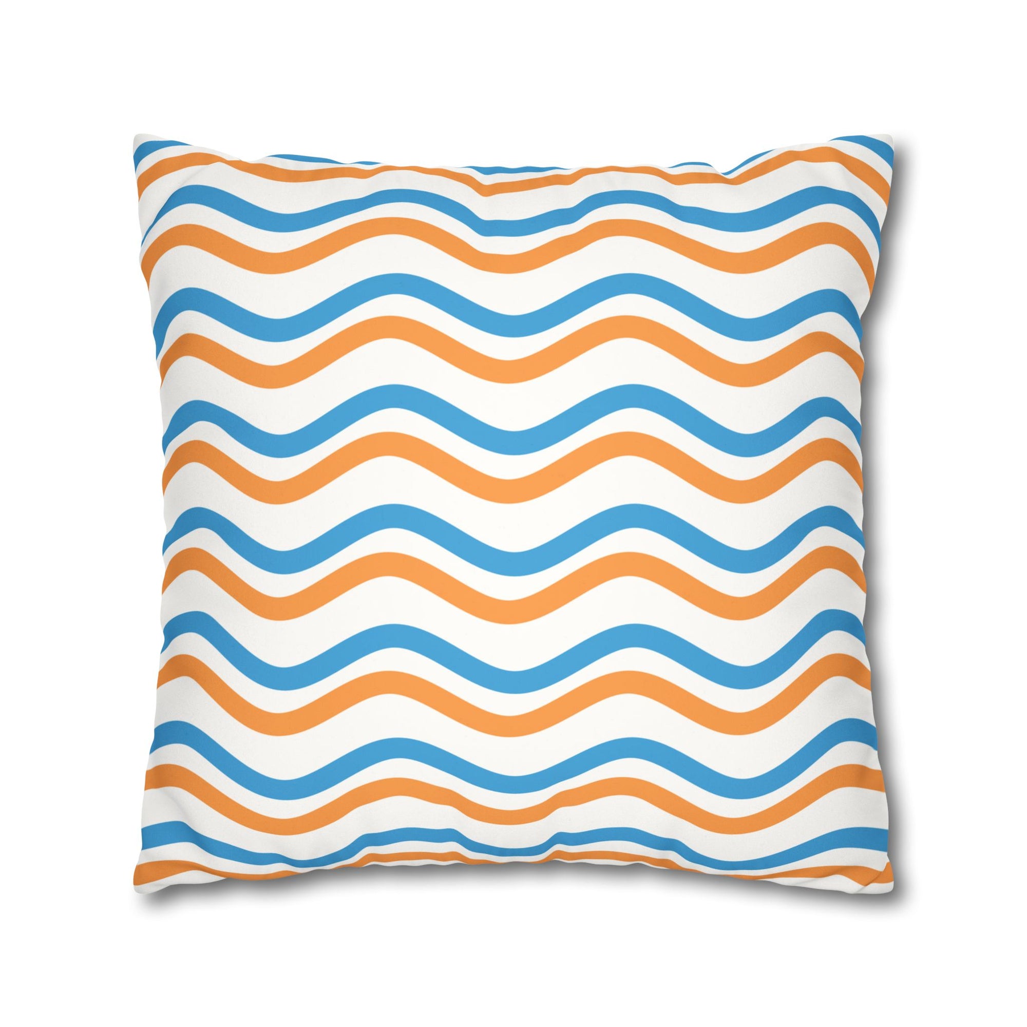 Wavy Orange & Blue Decorative Pillow - Faux Suede Square Pillowcase
