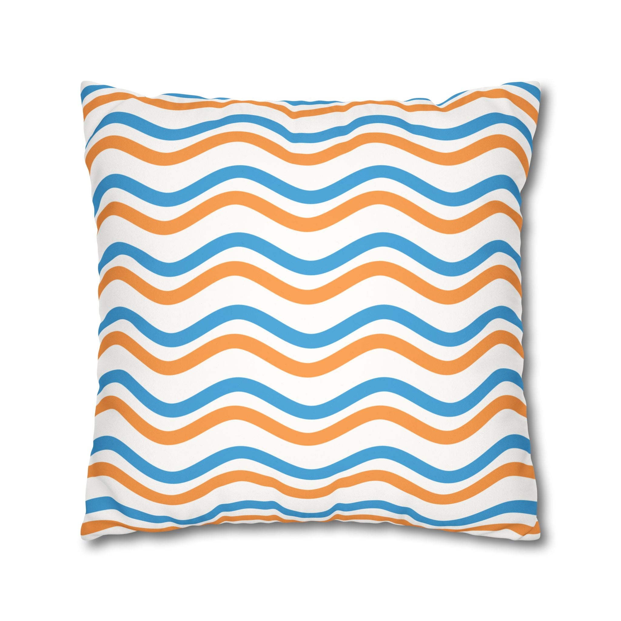 Wavy Orange & Blue Decorative Pillow - Faux Suede Square Pillowcase