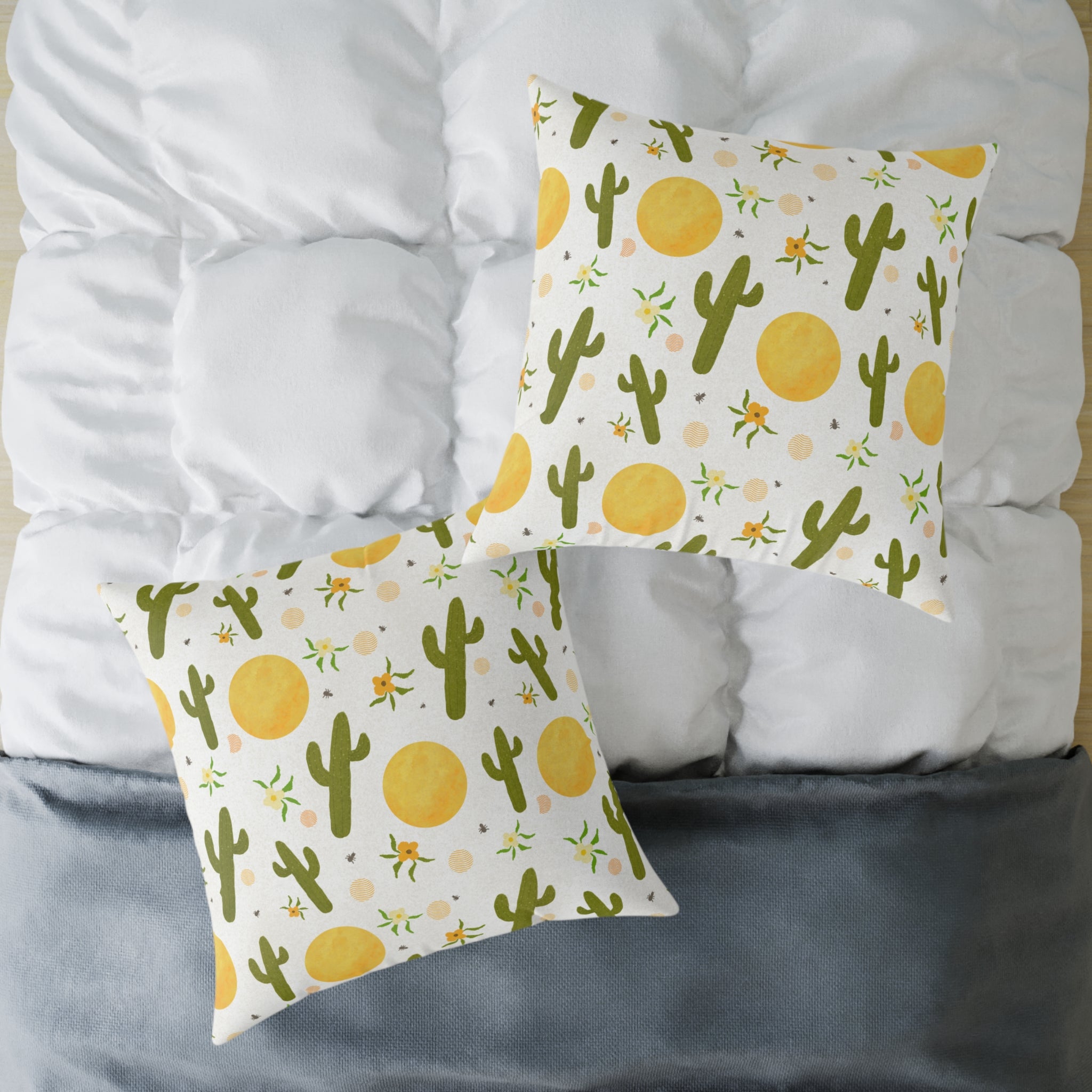 Desert Sunshine Cactus Pattern Pillow — Square Decorative Throw Pillow