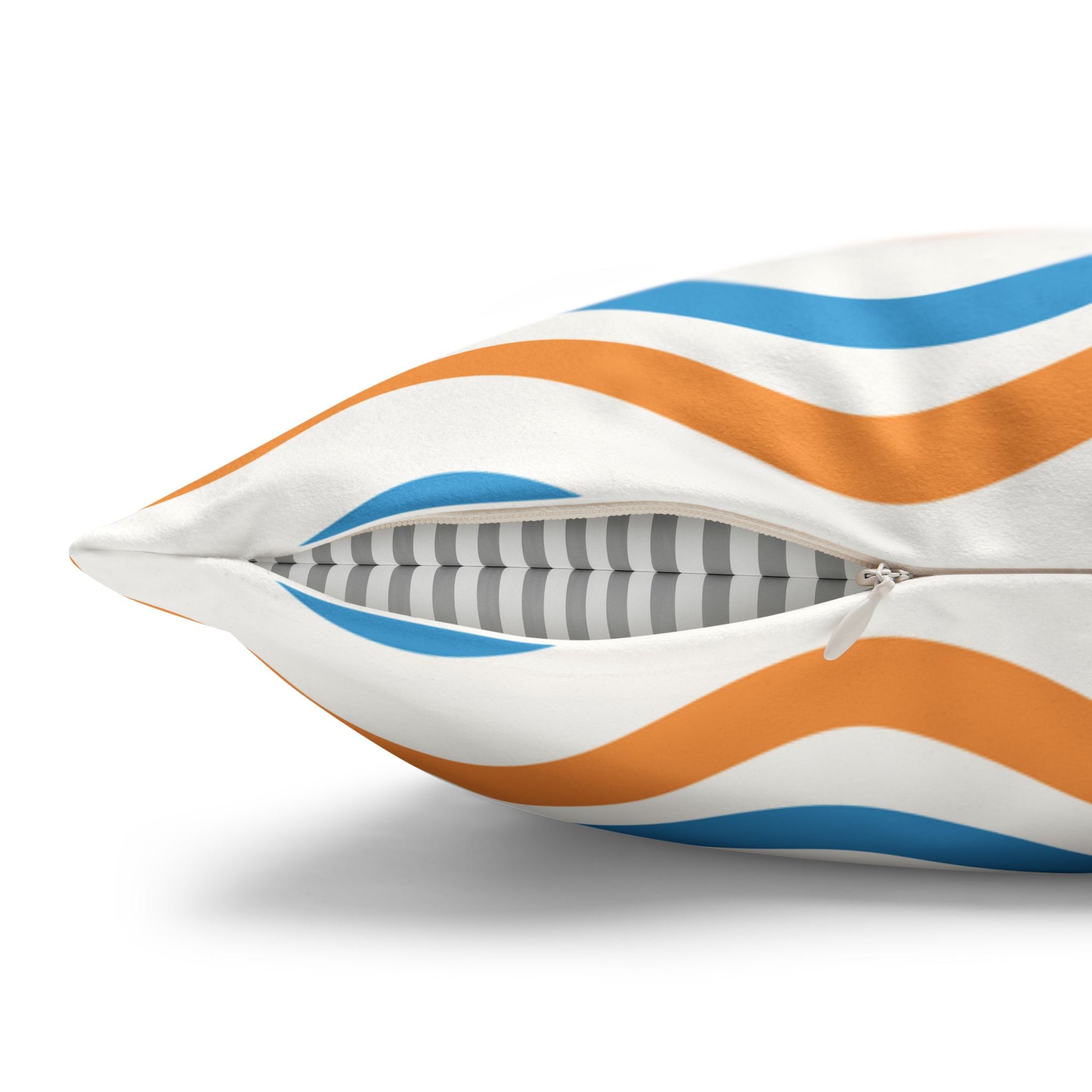 Wavy Orange & Blue Decorative Pillow - Faux Suede Square Pillowcase