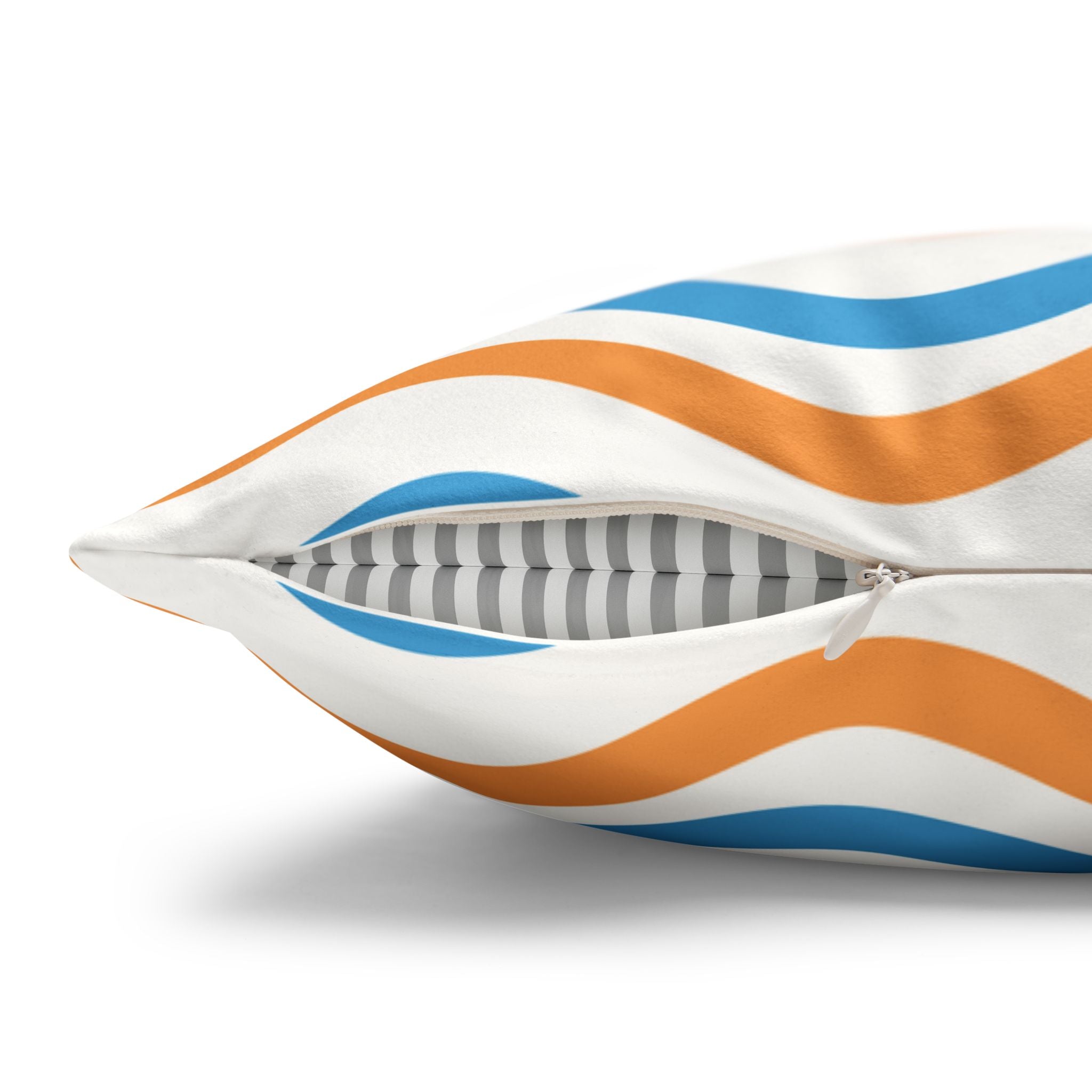 Wavy Orange & Blue Decorative Pillow - Faux Suede Square Pillowcase
