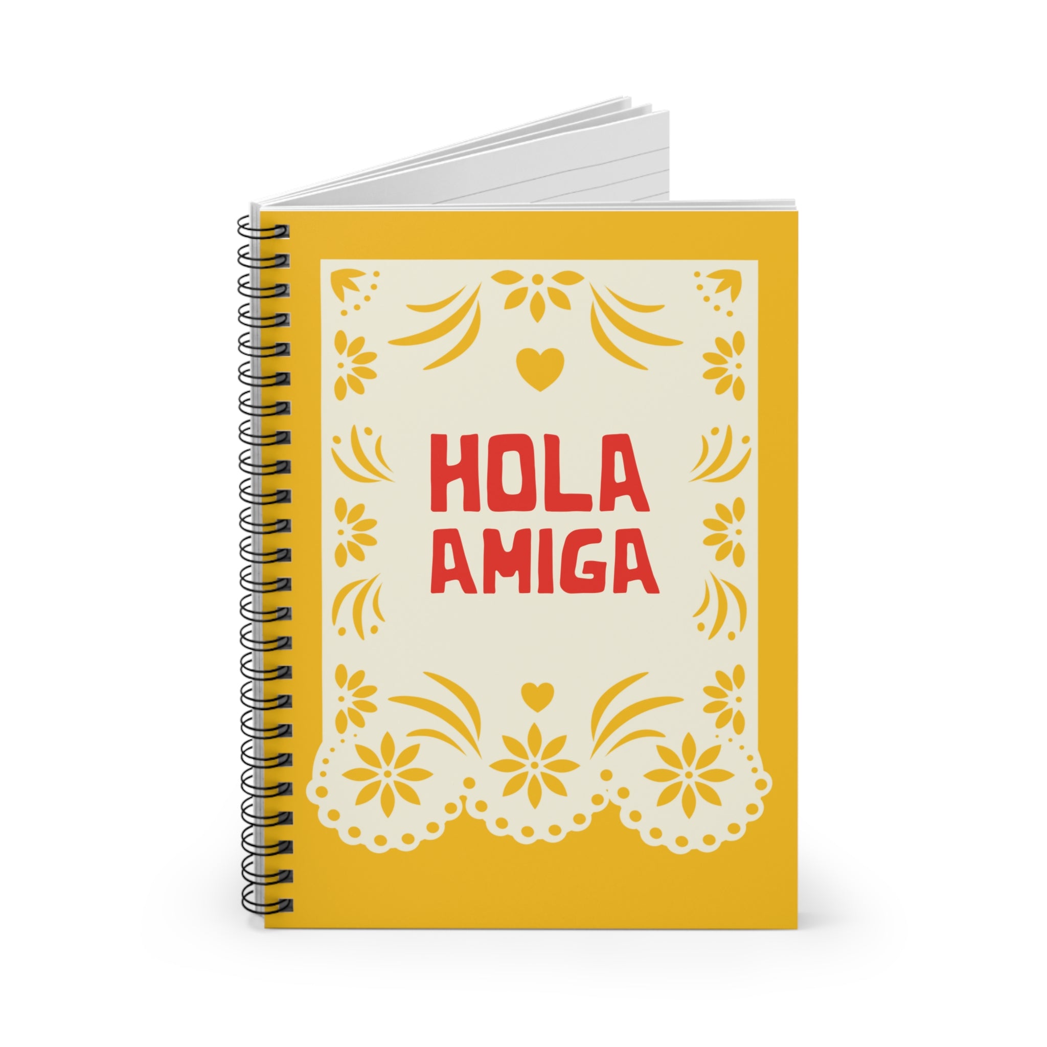 Hola Amiga Spiral Notebook — Bright Papel Picado Design, Ruled Journal for Friends & Spanish Speakers