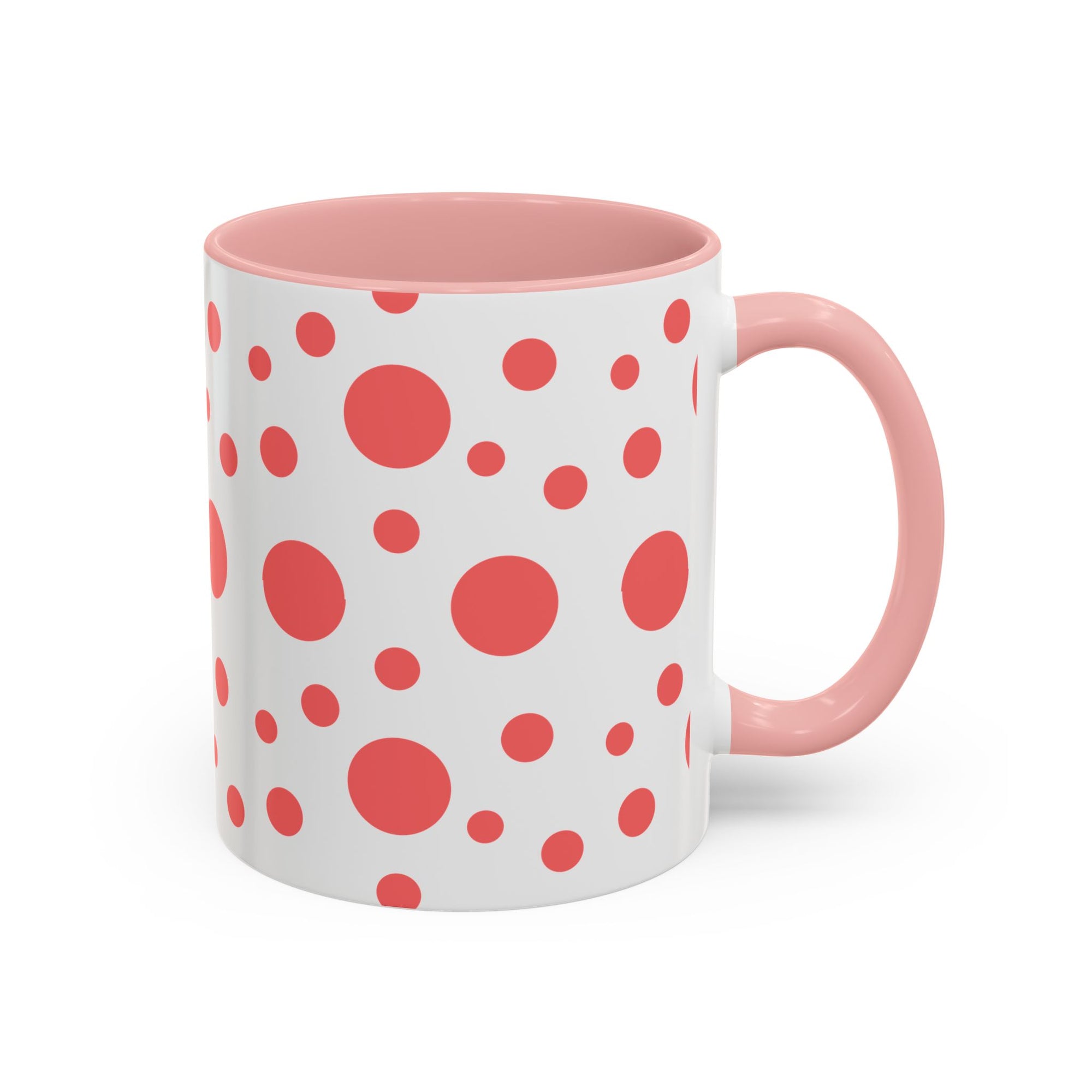 Pink Polka Dot Accent Coffee Mug – Playful Coral Dots 11/15oz
