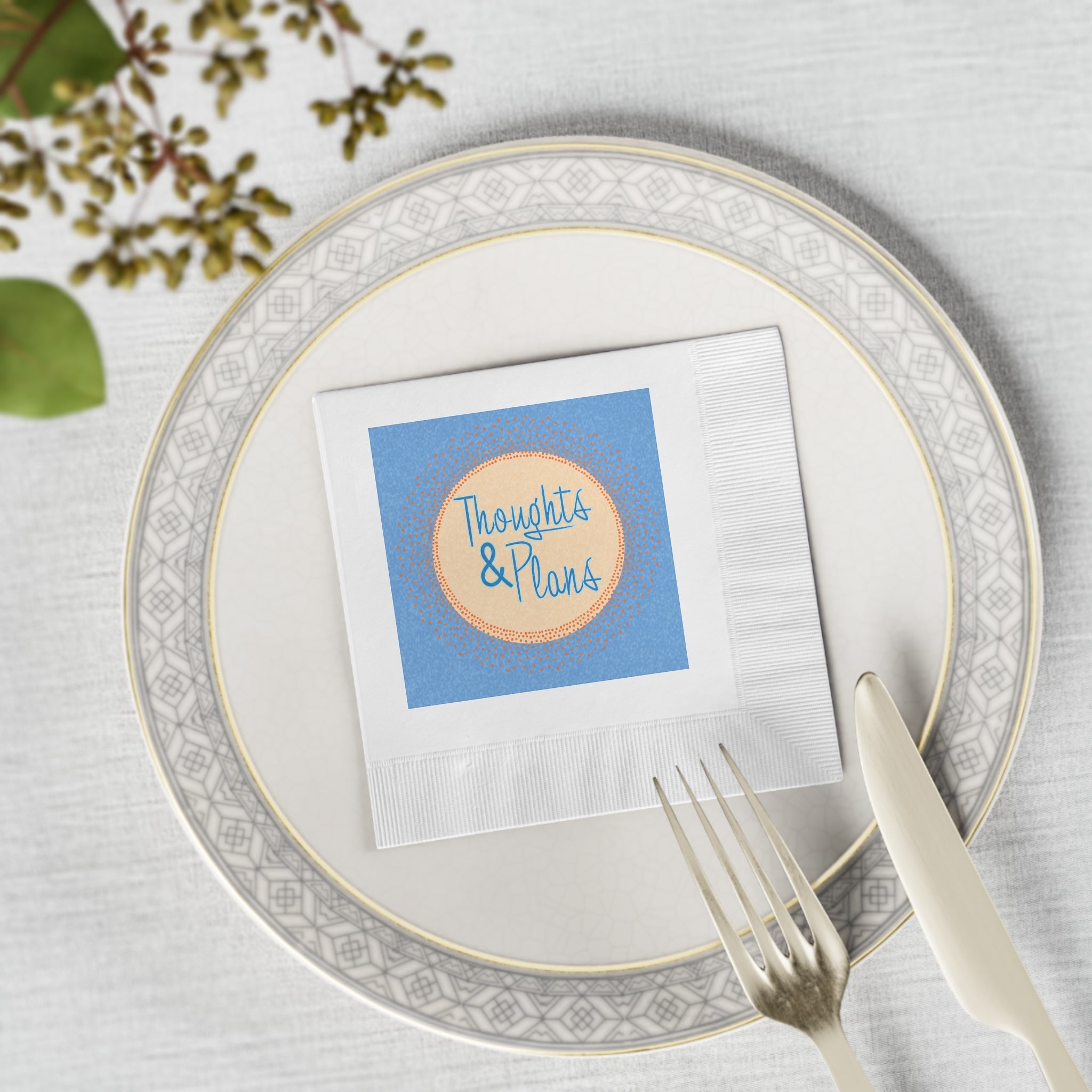Thoughts & Plans Cocktail Napkins — Blue & Gold Party Napkins