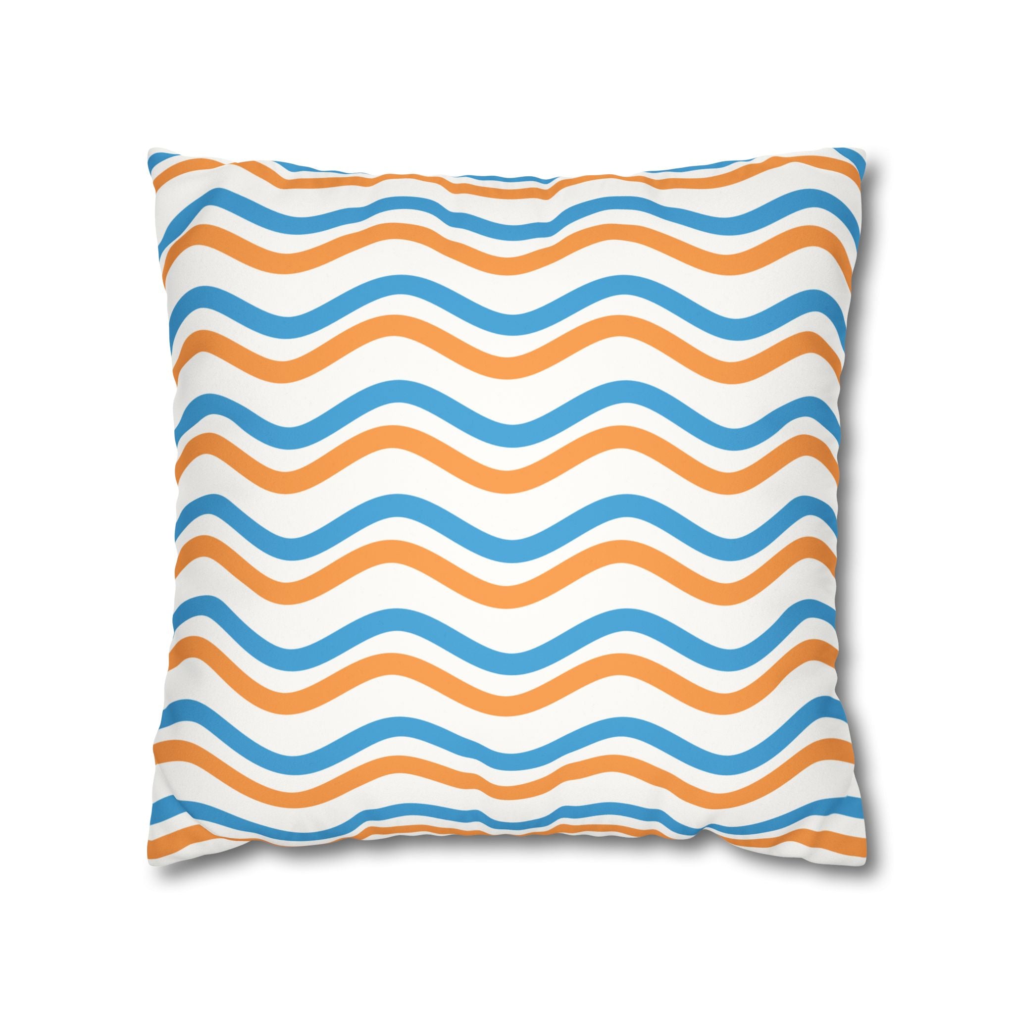 Wavy Orange & Blue Decorative Pillow - Faux Suede Square Pillowcase