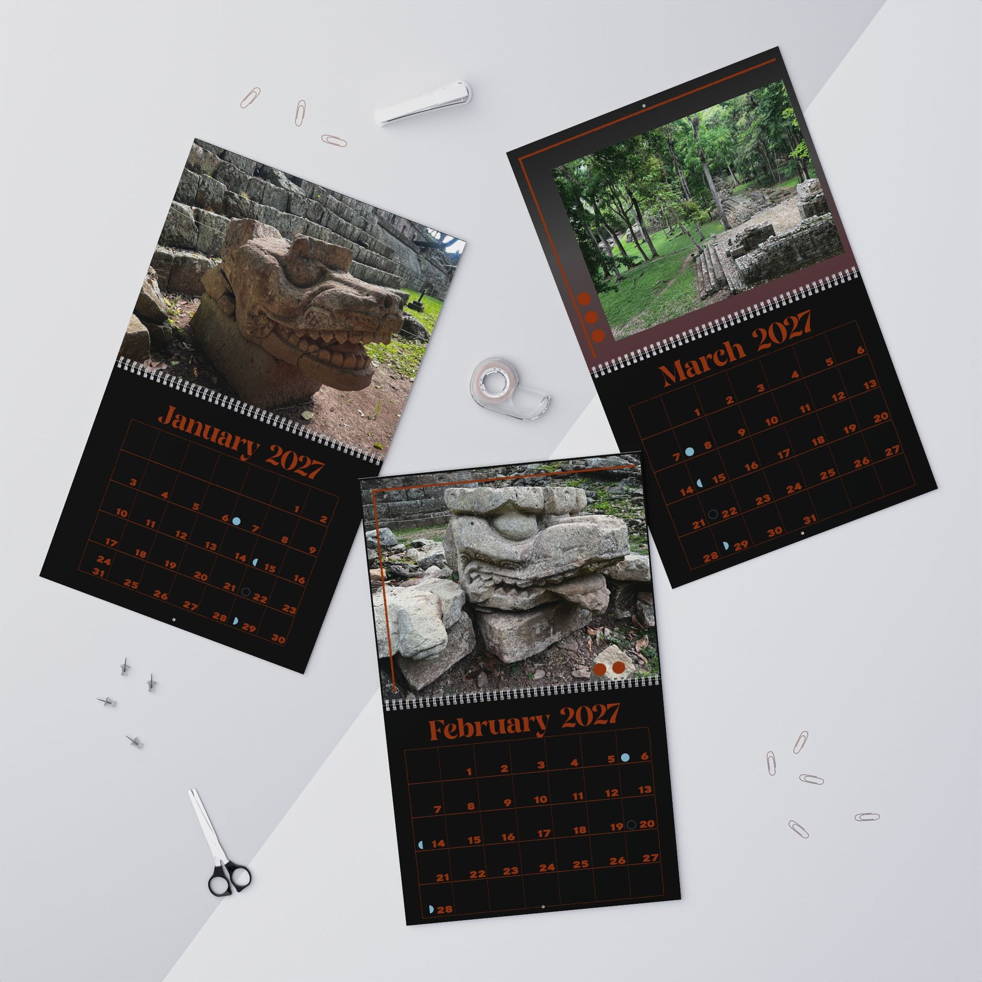 Mayan Ruins Wall Calendar 2027 — Copan Historical Ruins Photography Calendar