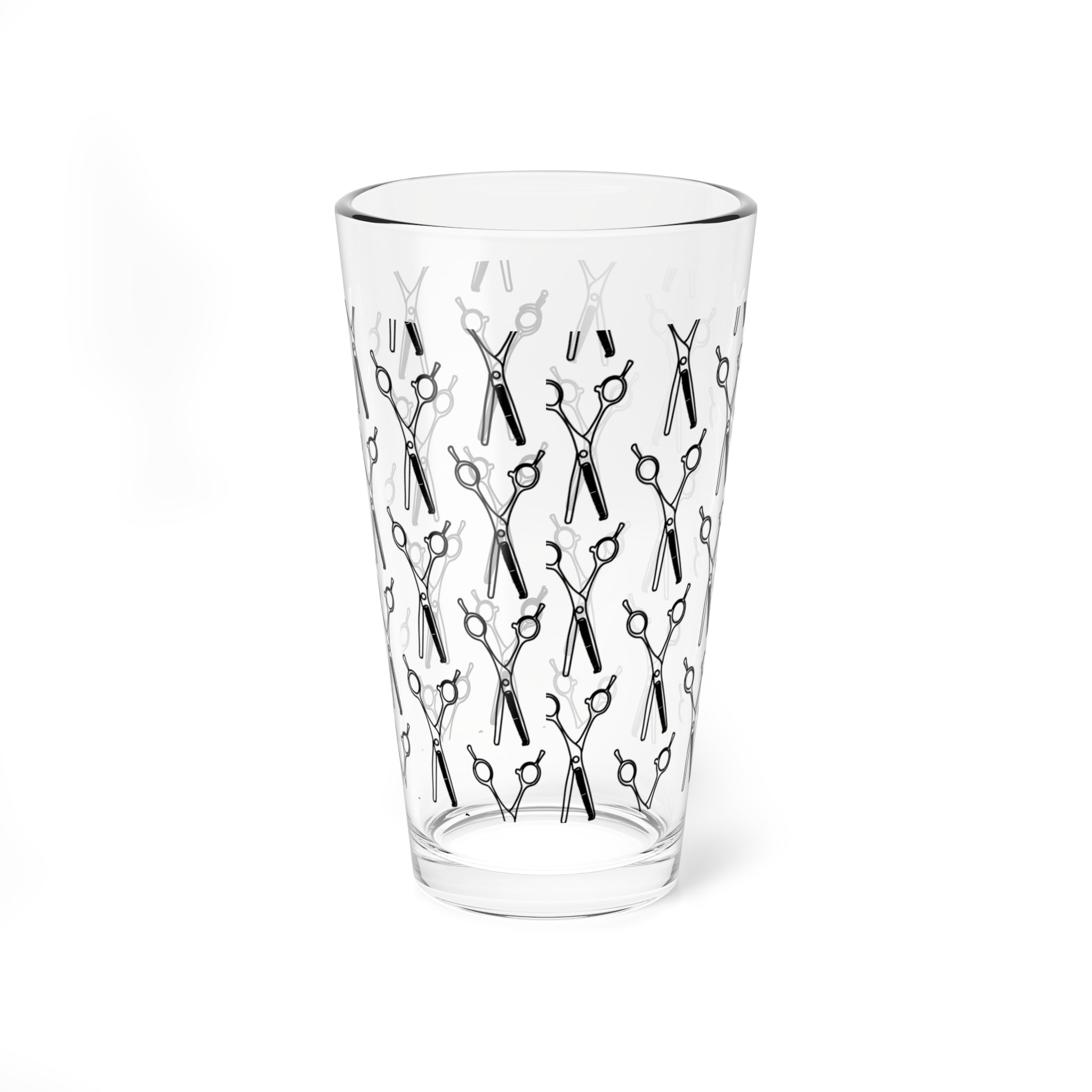 Shears Pattern Mixing Glass, 16oz | Hairdresser Barber Tools Pint Glass