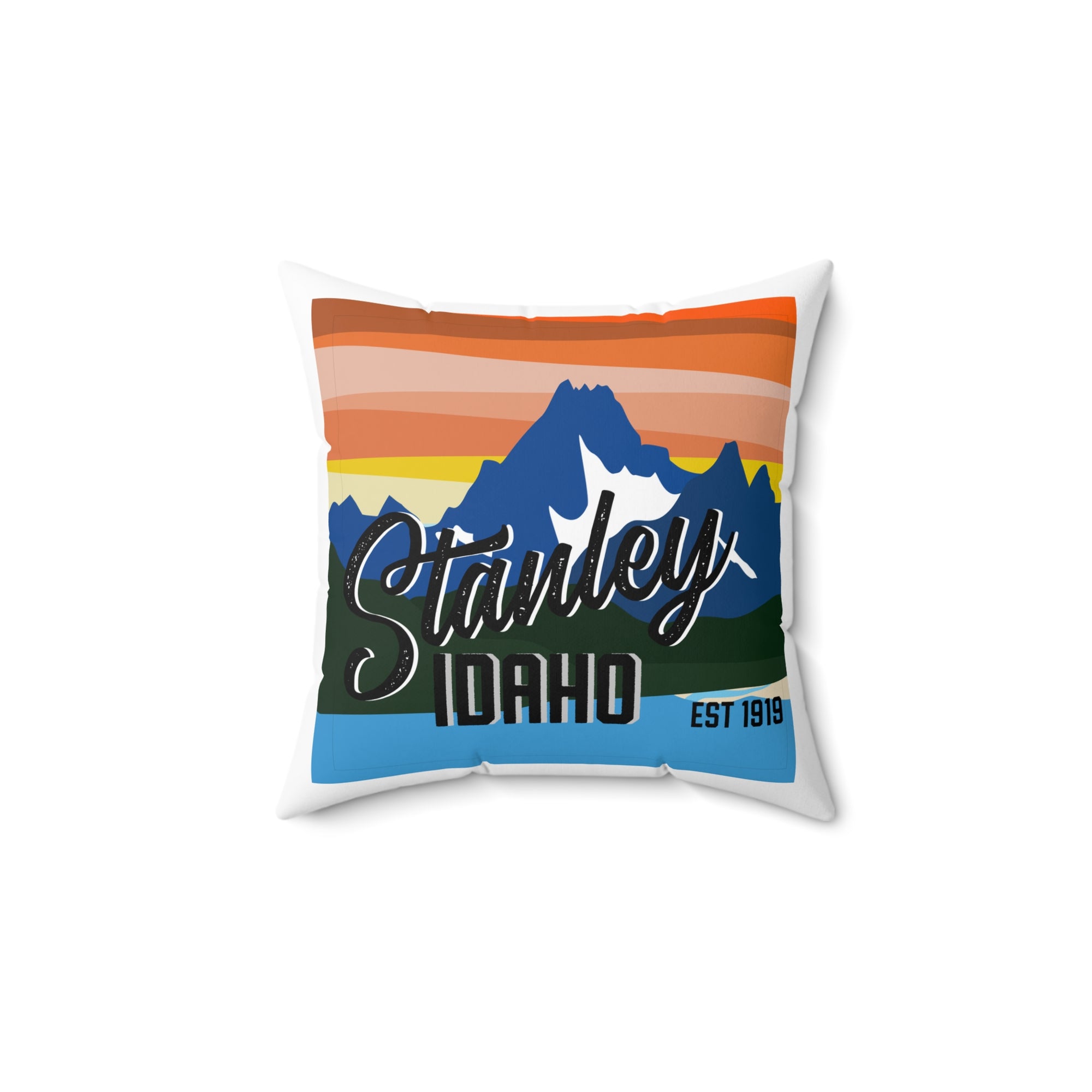 Stanley Idaho Mountain Sunset Throw Pillow – Retro Travel Cabin Décor