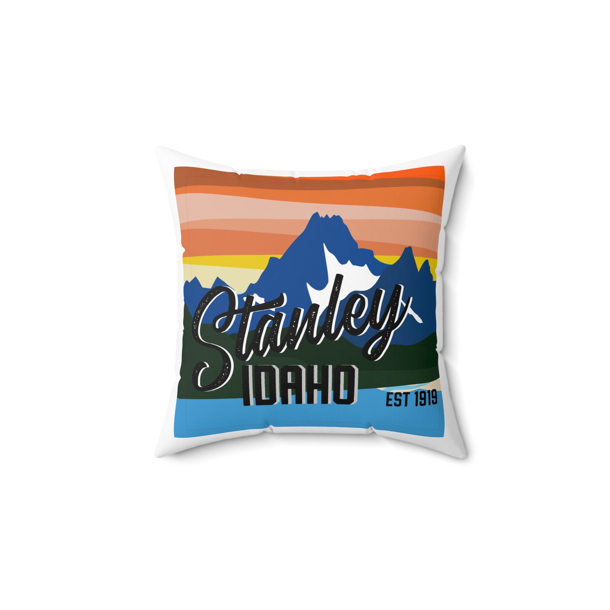 Stanley Idaho Mountain Sunset Throw Pillow – Retro Travel Cabin Décor