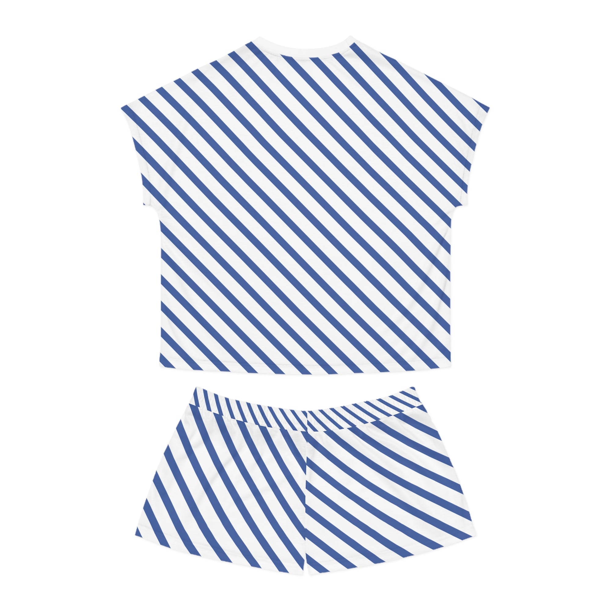 Women's Blue Diagonal Stripe Pajama Set - Short Sleepwear Lounge Set