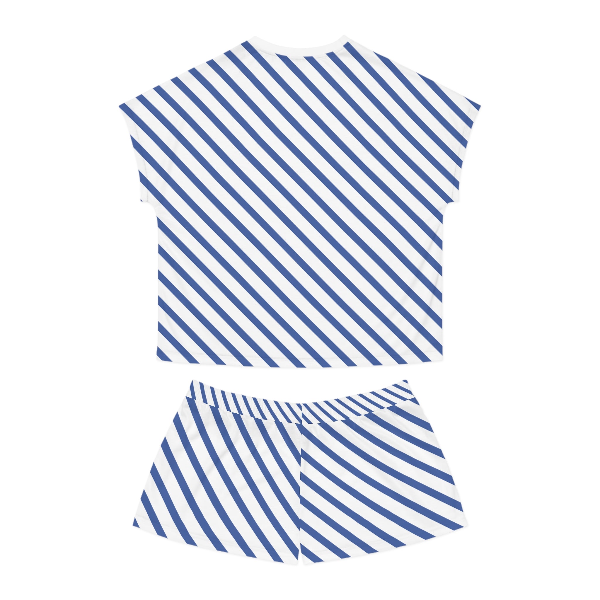 Women's Blue Diagonal Stripe Pajama Set - Short Sleepwear Lounge Set