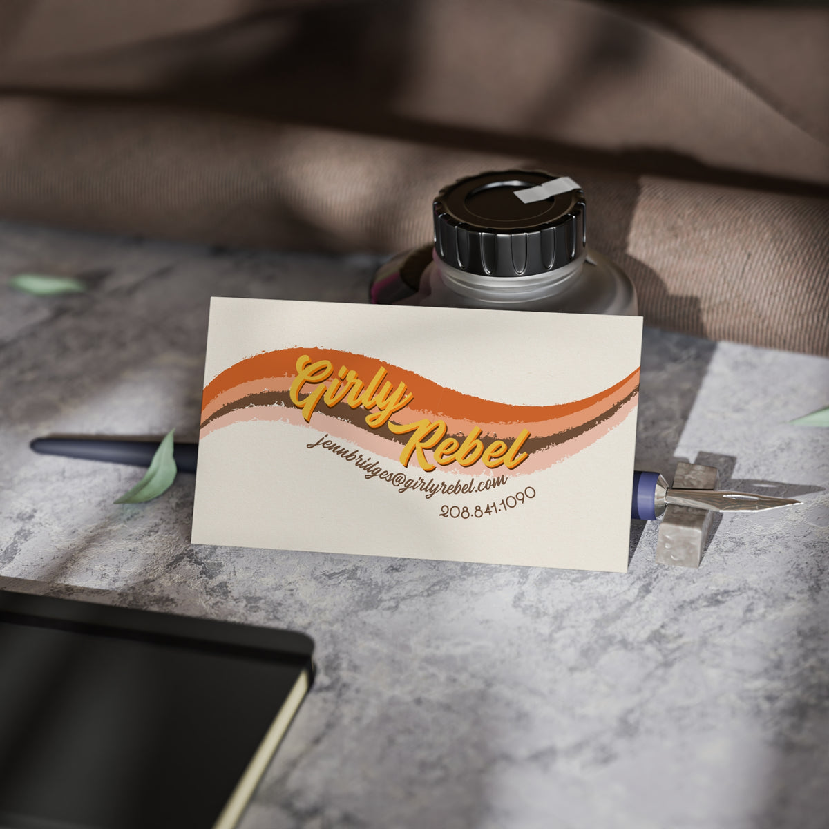Retro Girly Rebel Business Cards — Vintage Wave Logo Card for Female Entrepreneurs