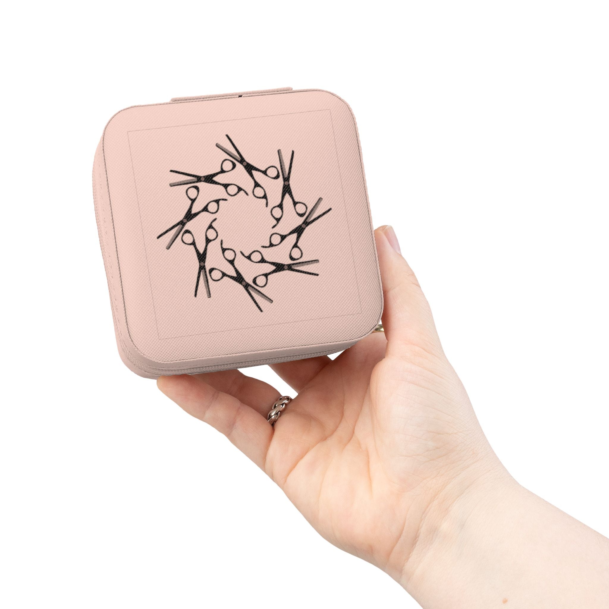 Stylist Travel Jewelry Case — Compact Pink Jewelry Organizer with Ring & Earring Compartments