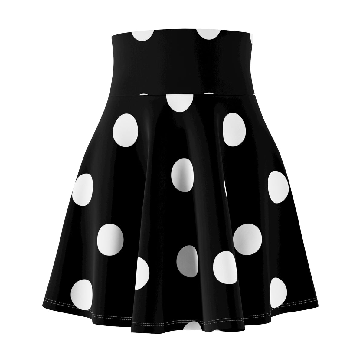 Black Polka Dot Skater Skirt — Retro High-Waist A-Line