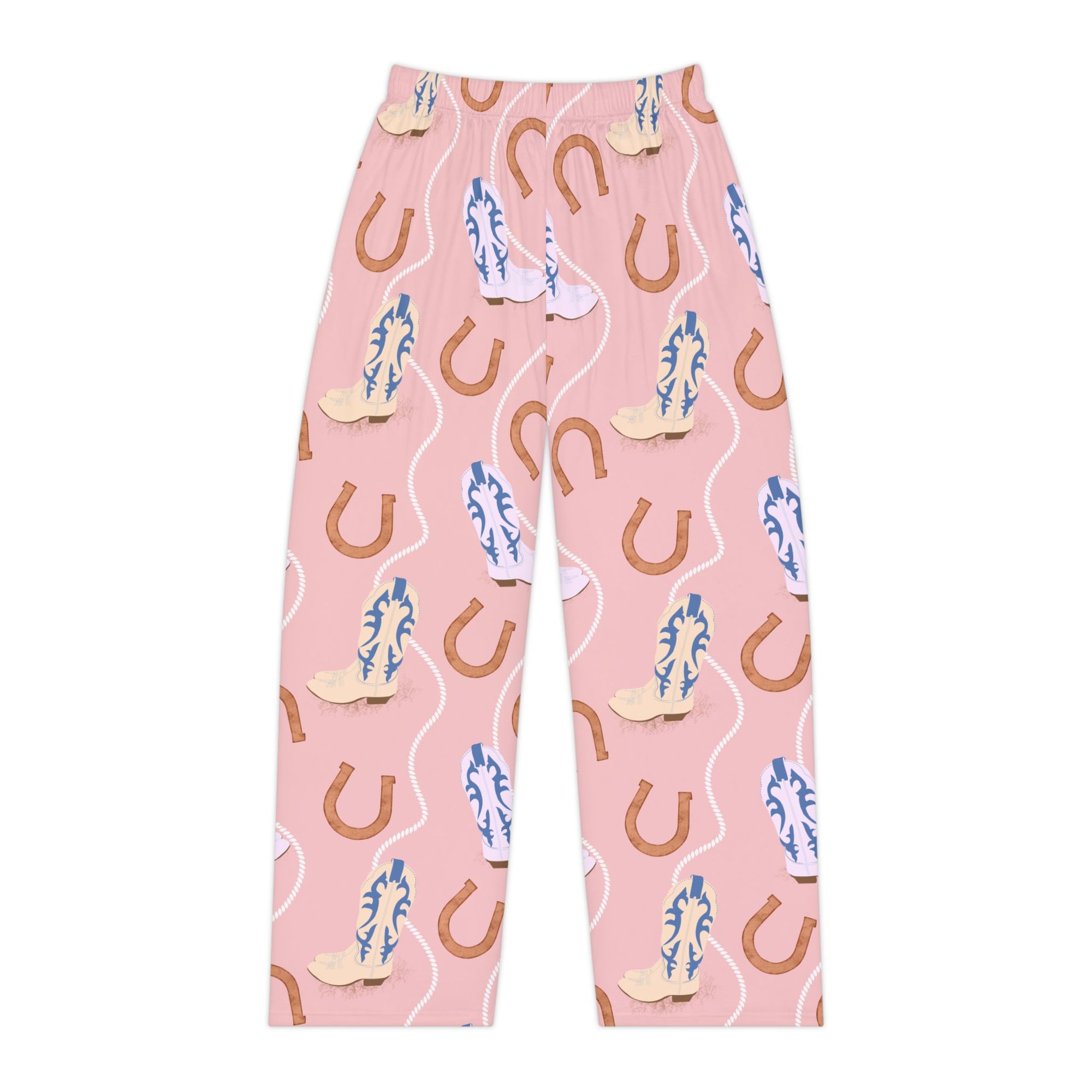 Cowgirl Boots & Horseshoe Women's Pajama Pants — Pink All-Over Print Loungewear