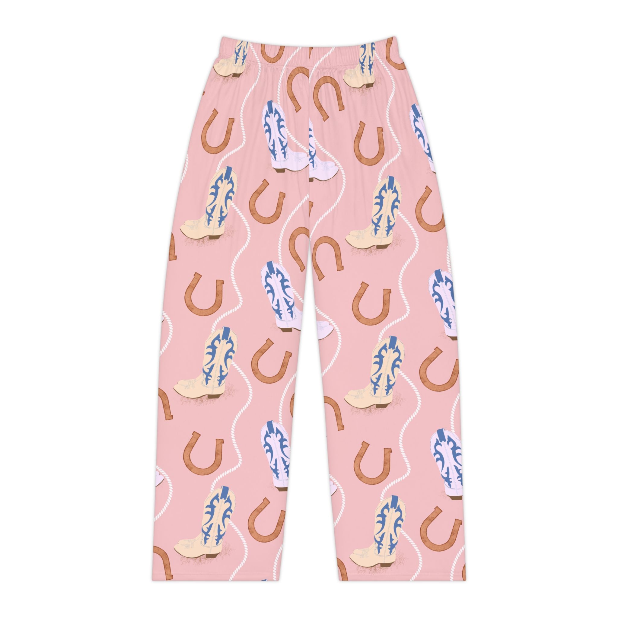 Cowgirl Boots & Horseshoe Women's Pajama Pants — Pink All-Over Print Loungewear