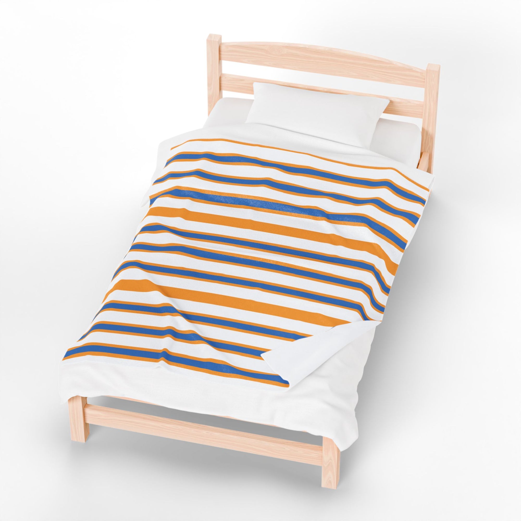 Striped Velveteen Plush Blanket – Retro Gold & Blue Cozy Throw